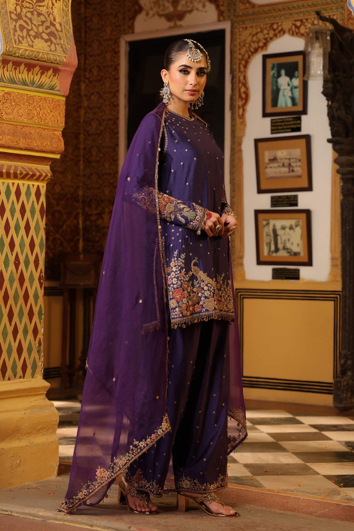 Ahista Purple Short Kurta Set
