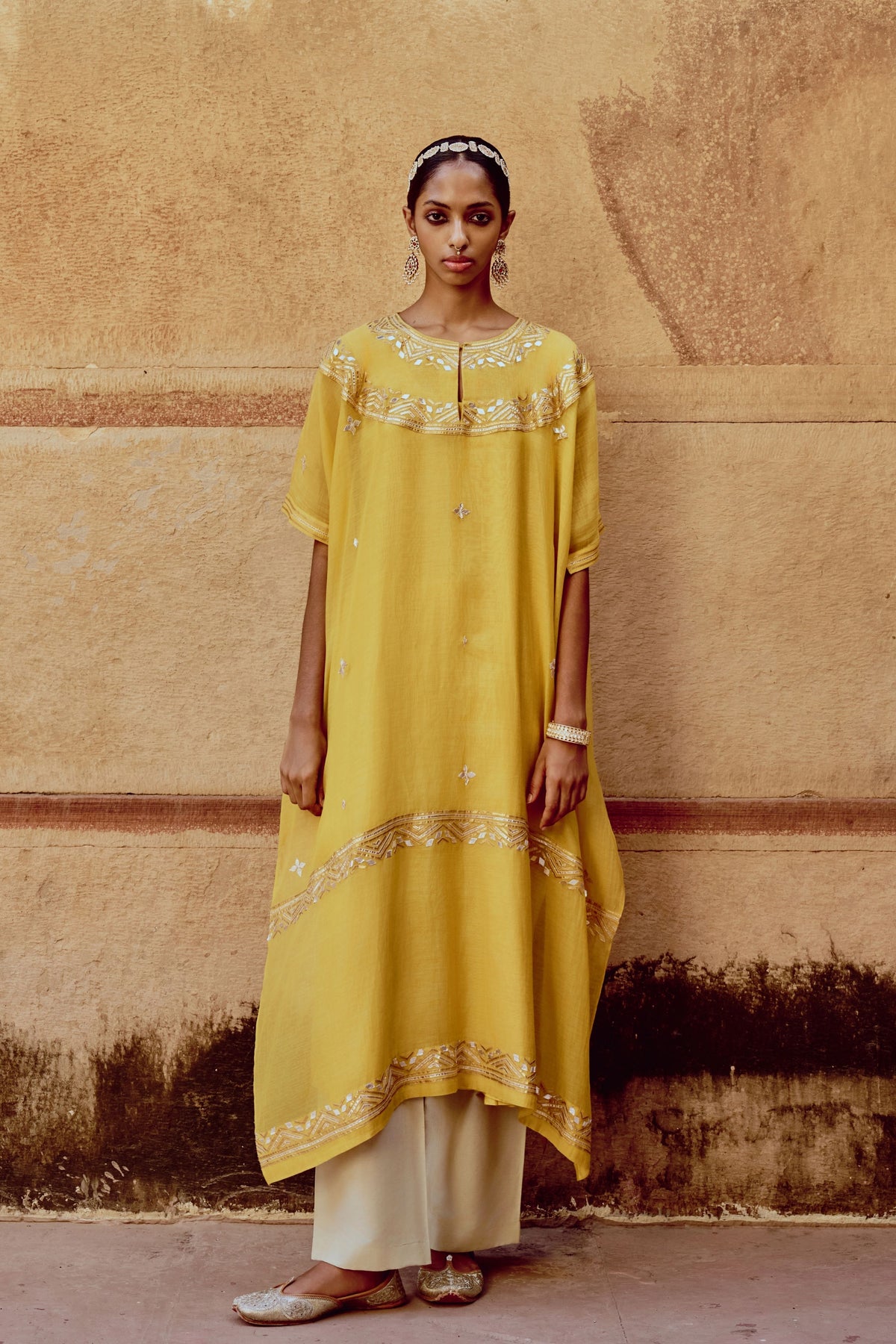 Yellow Gota Kaftan Set