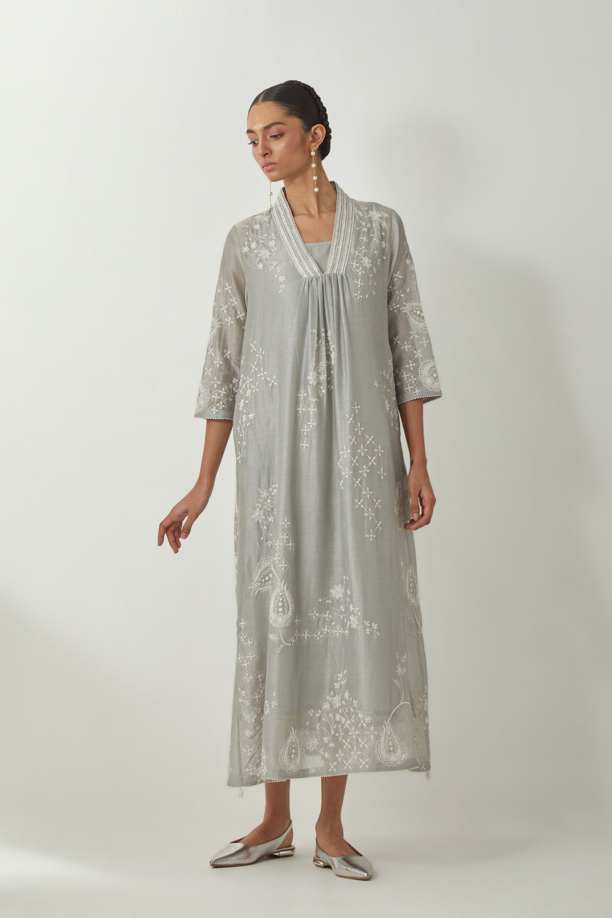 Grey Silk Chanderi Dress