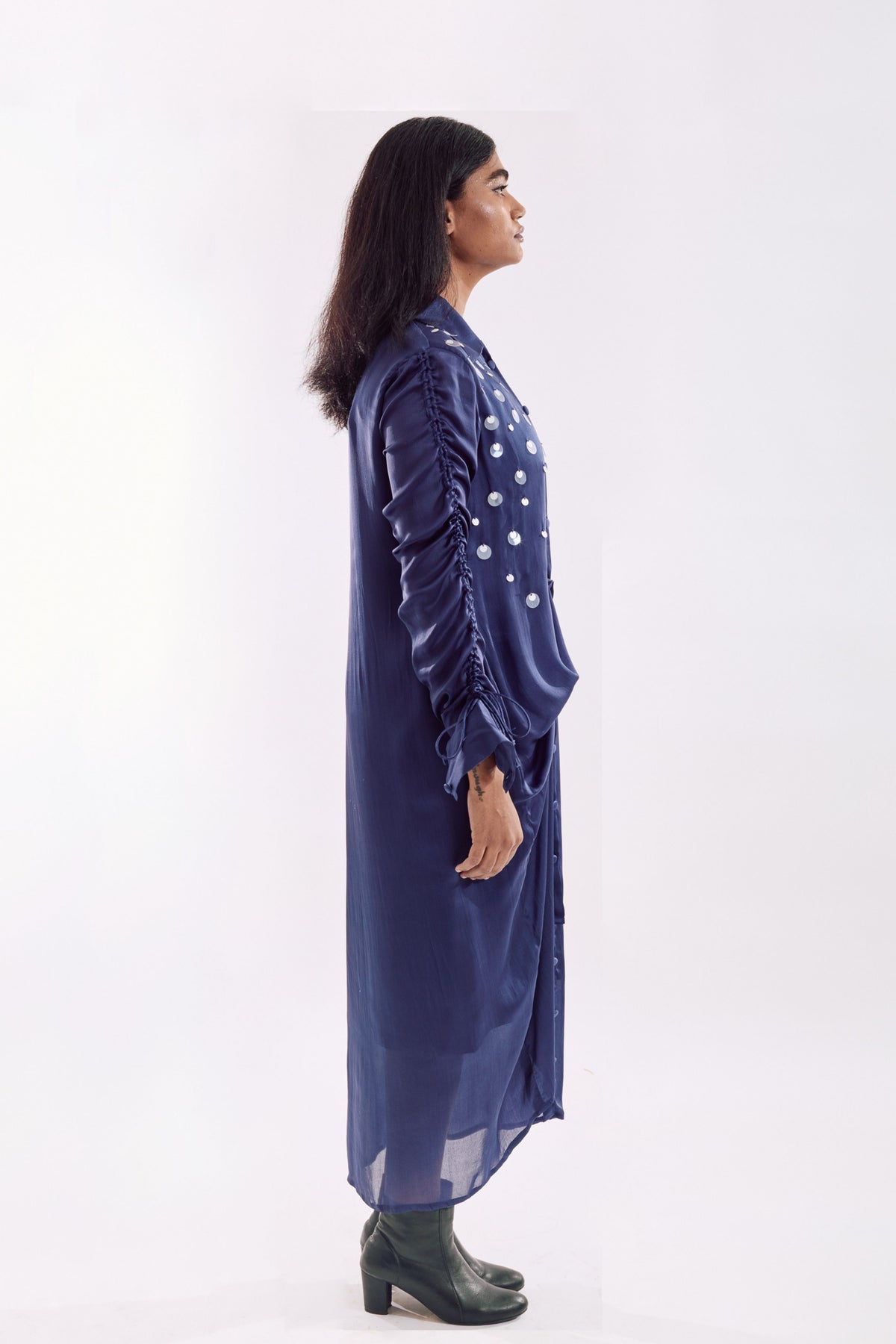 Indigo Drapped Sequin Dress