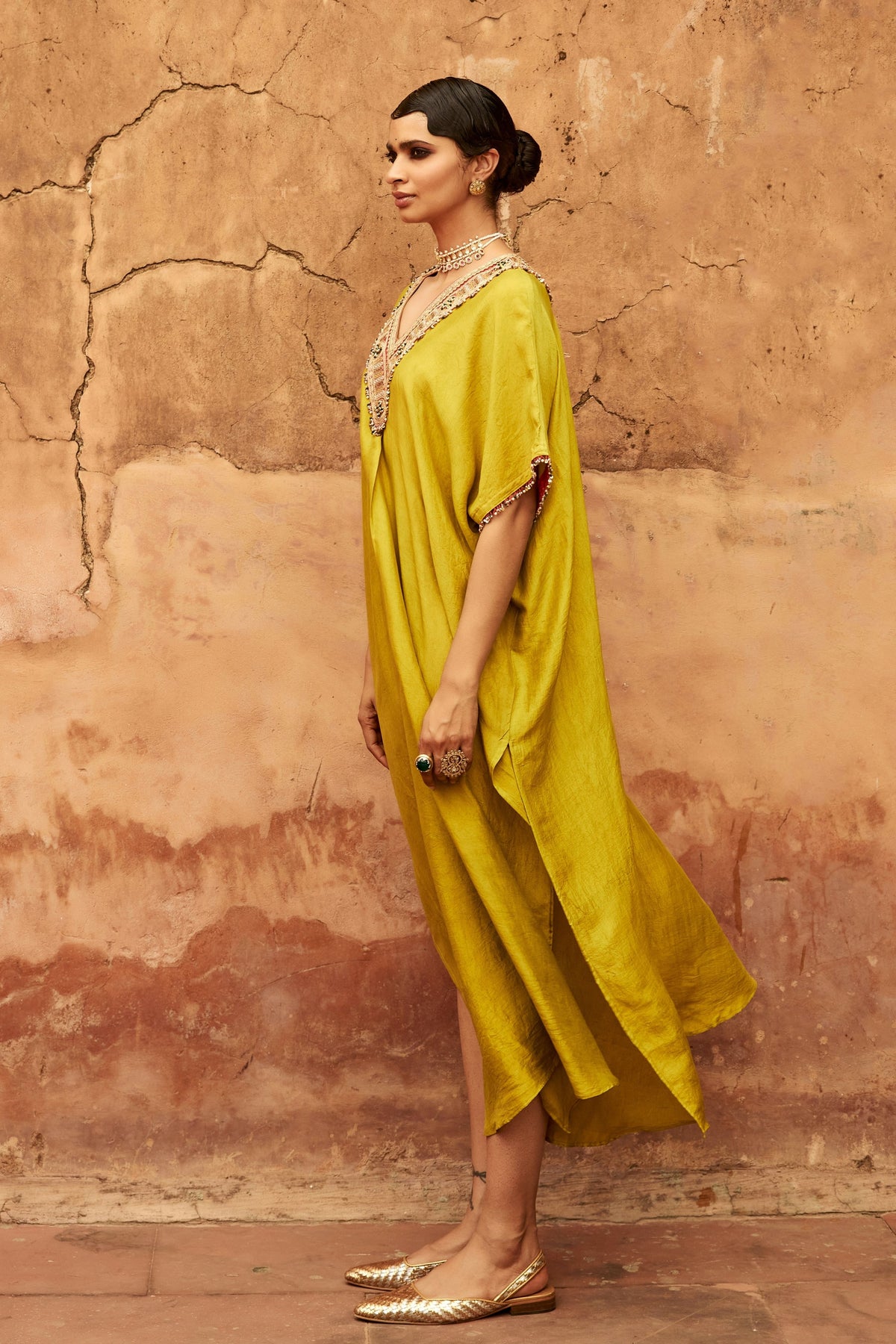 Long V Neck Kaftan Set