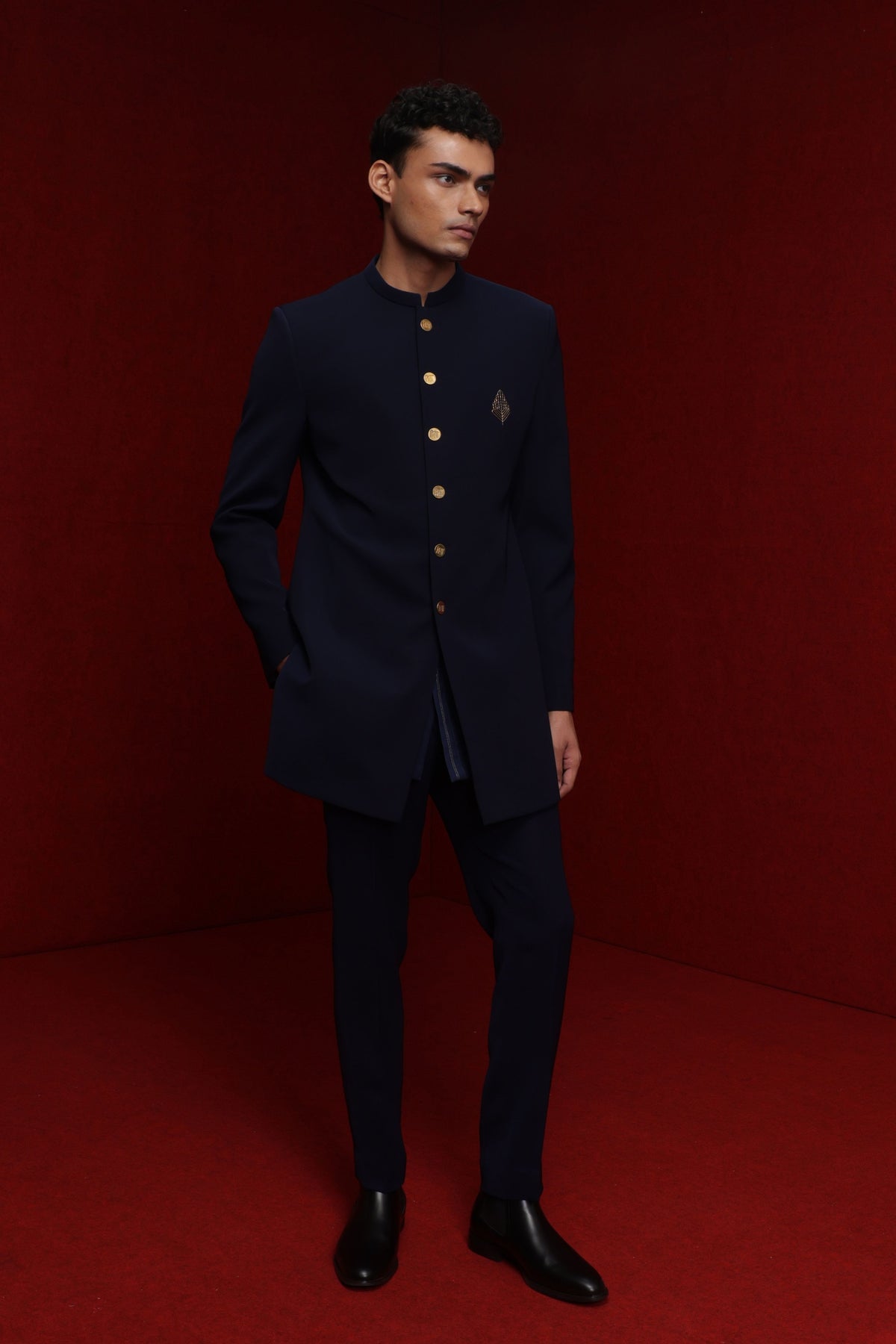 Navy Blue Bandhgala Set