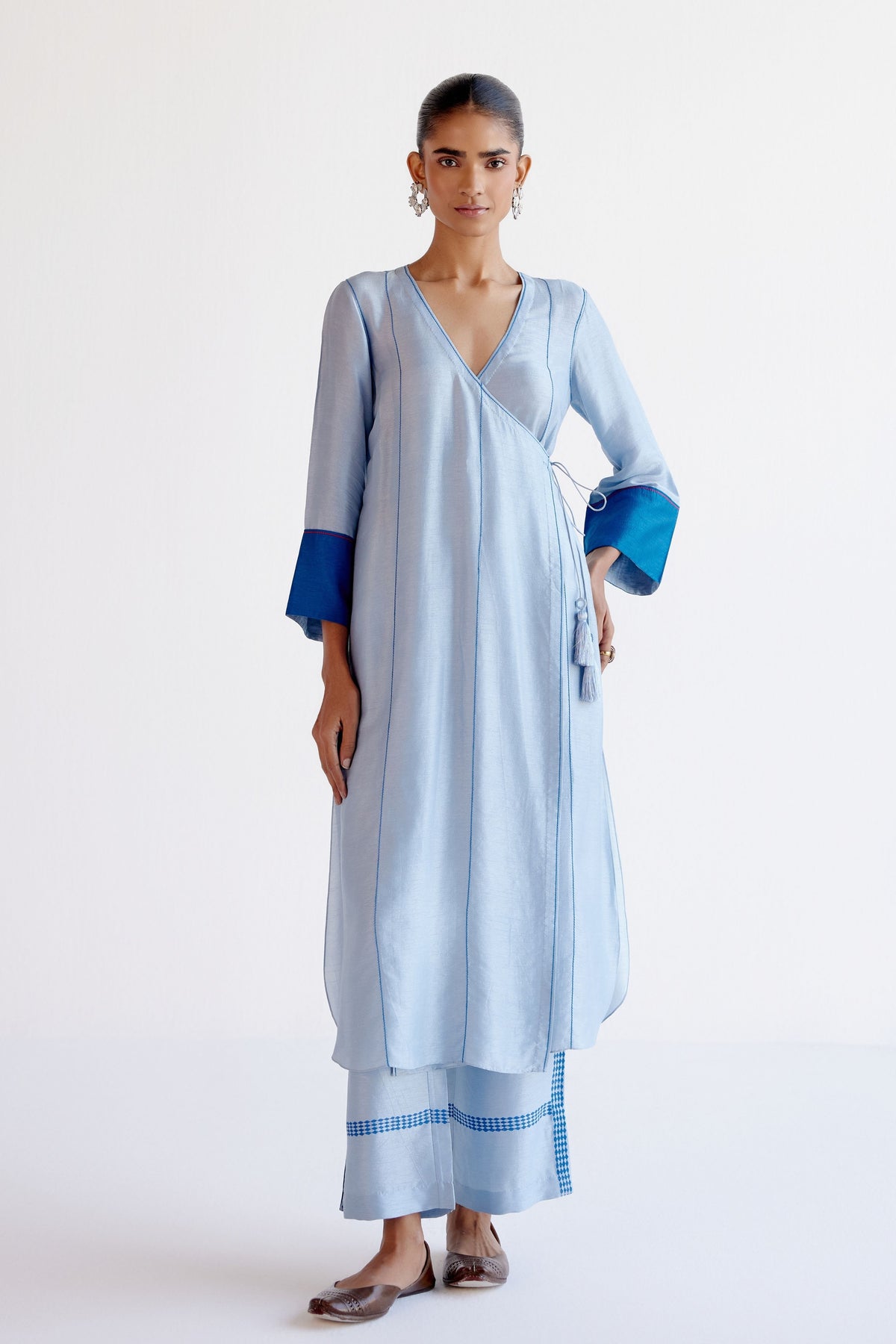 Light Blue Angrakha Kurta Set