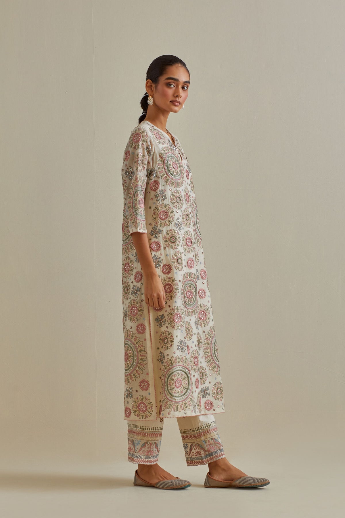 Pink and Off White Kurta Set