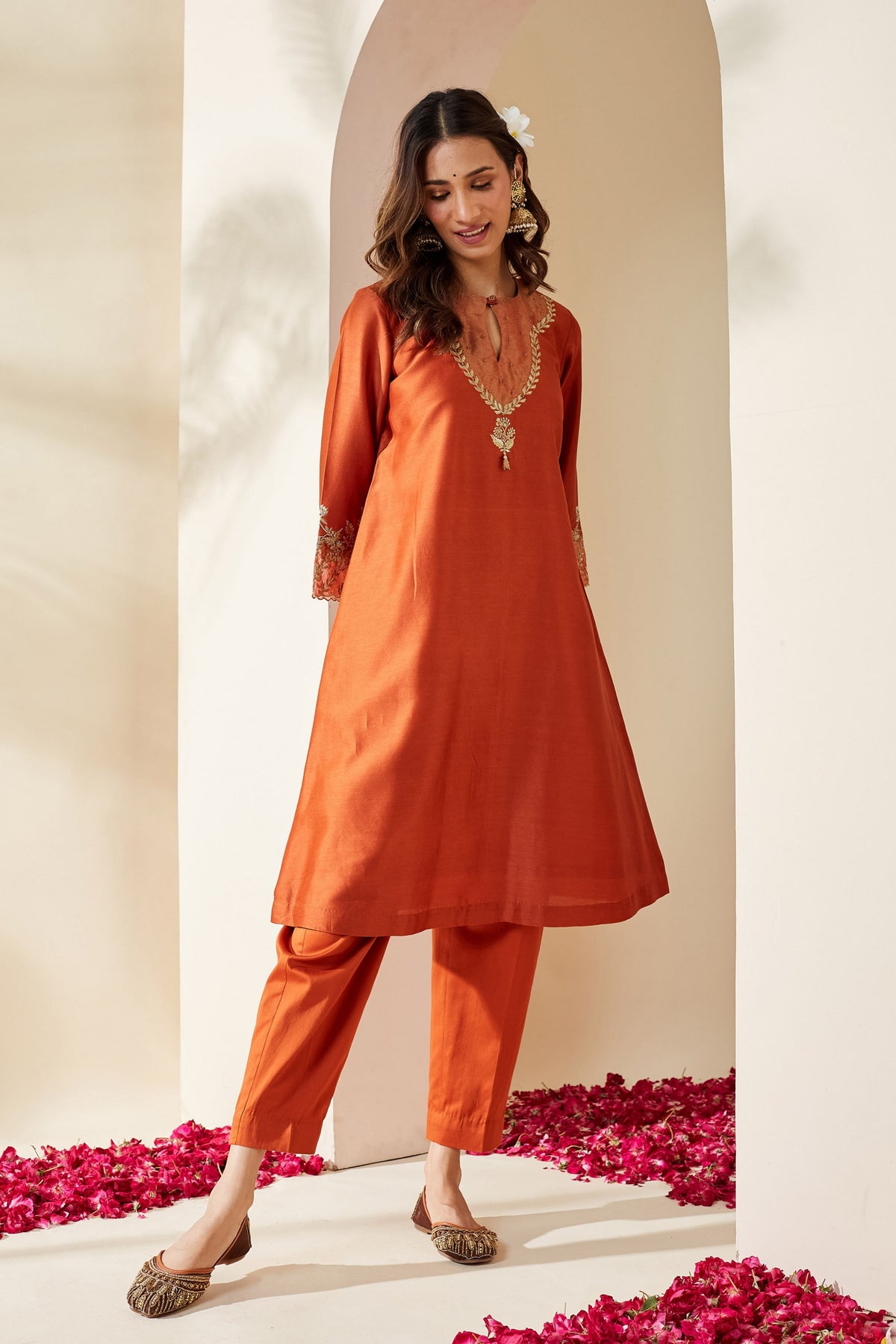 Orange Chanderi Svara Kurta Set