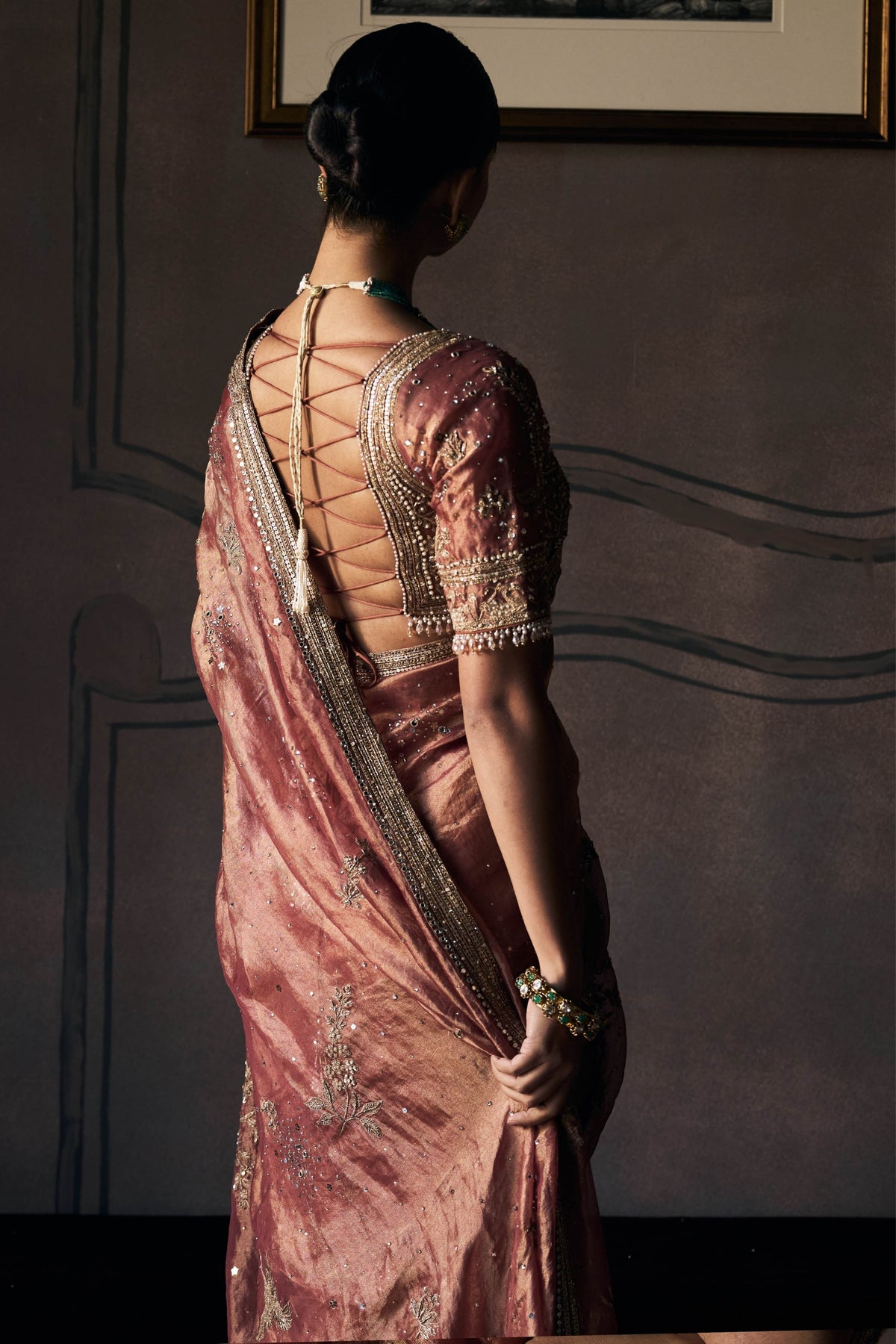 Masai Tangerine Tissue Saree Set