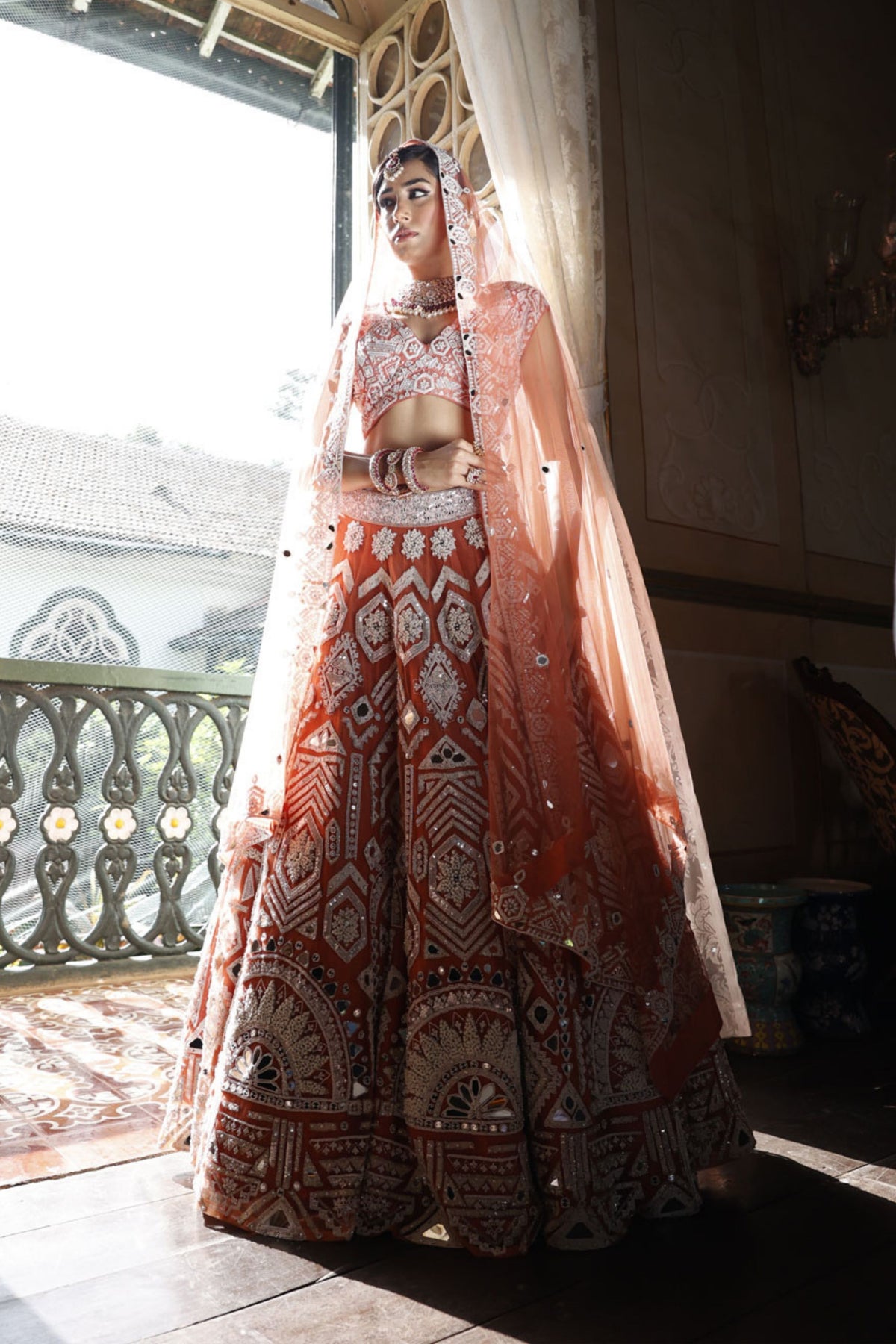 Peach Lehenga with Choli and Dupatta