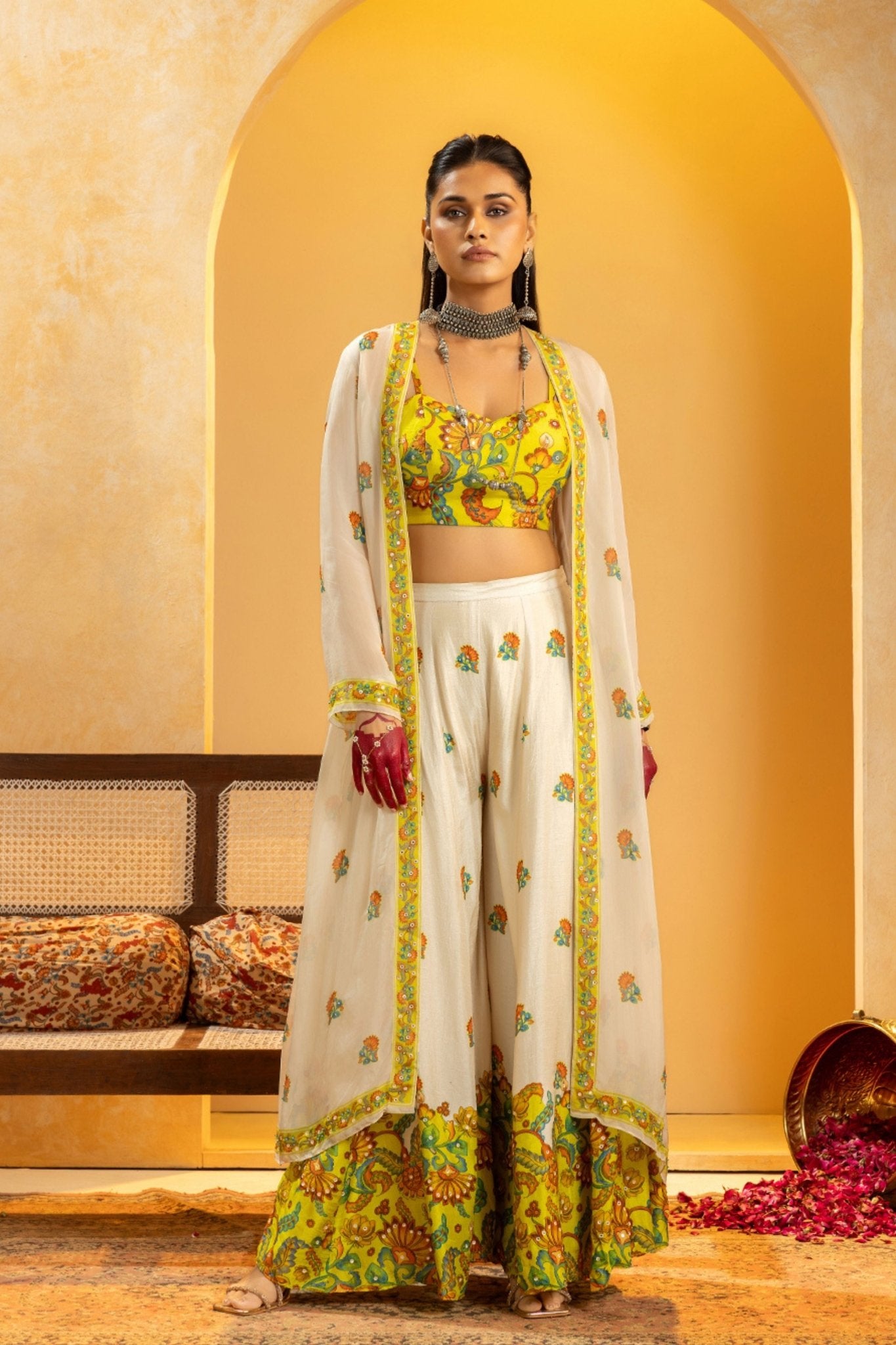 Off White Embellished Jacket Set - Sougat Paul - Elahe