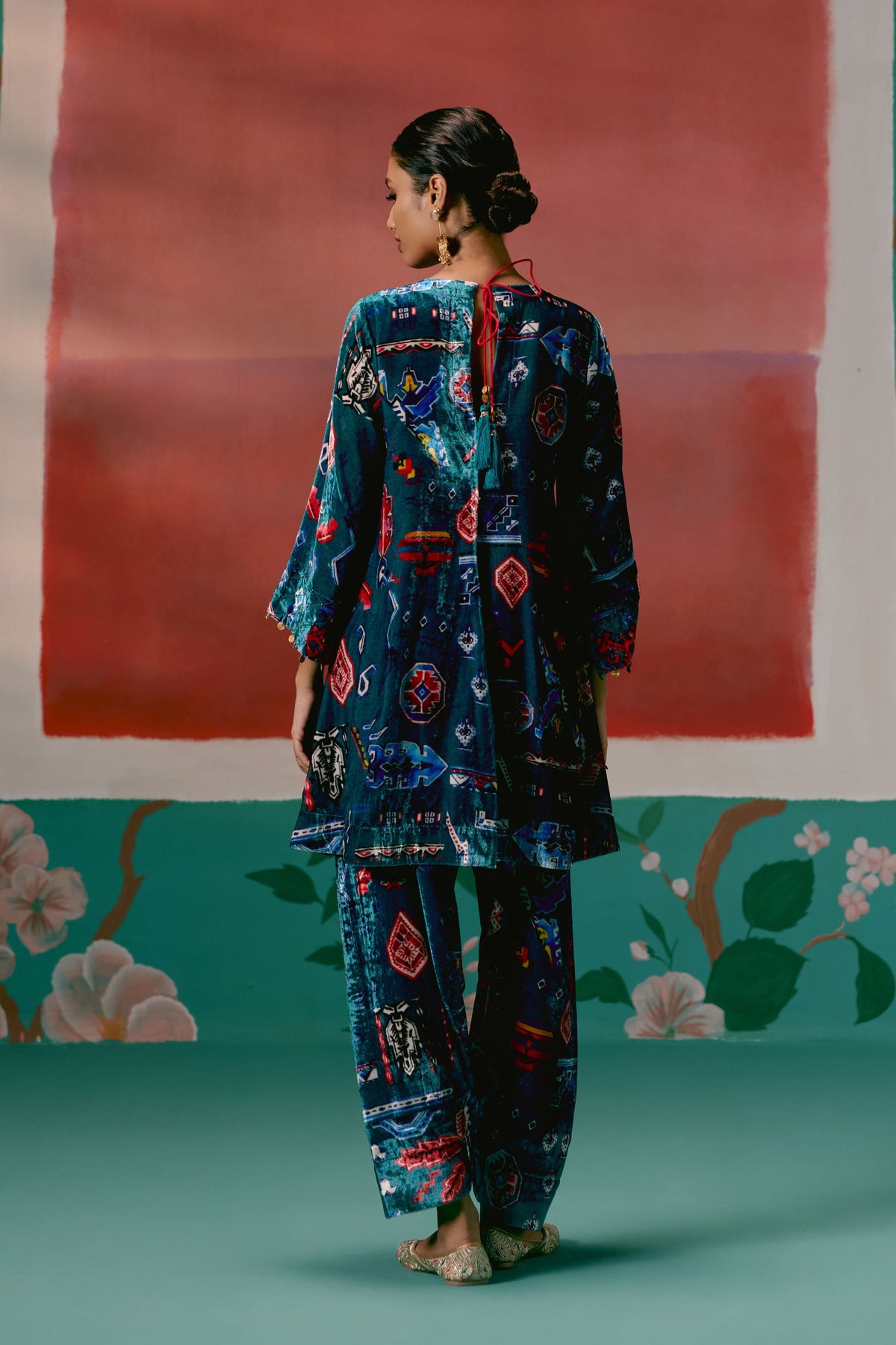 Teal Aztec Velvet Tunic Set