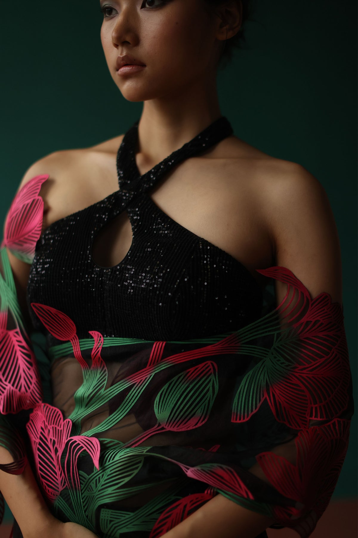 Sequinned Halter Cross Blouse