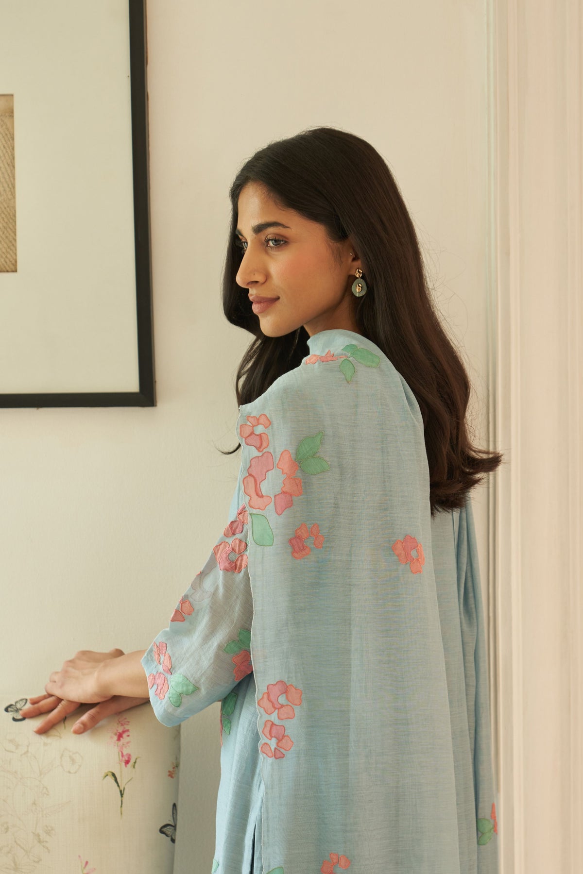 Sky Floral Applique Kurta Set
