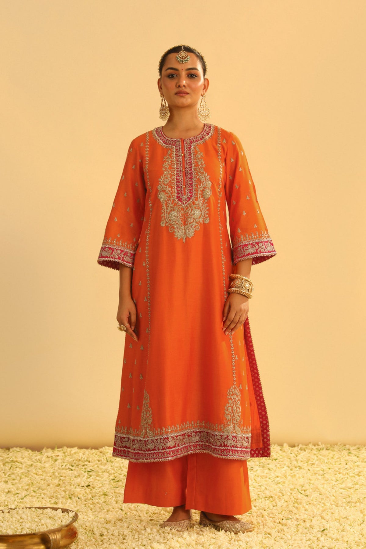 Mayra Orange Long Kurta With Palazzo Set