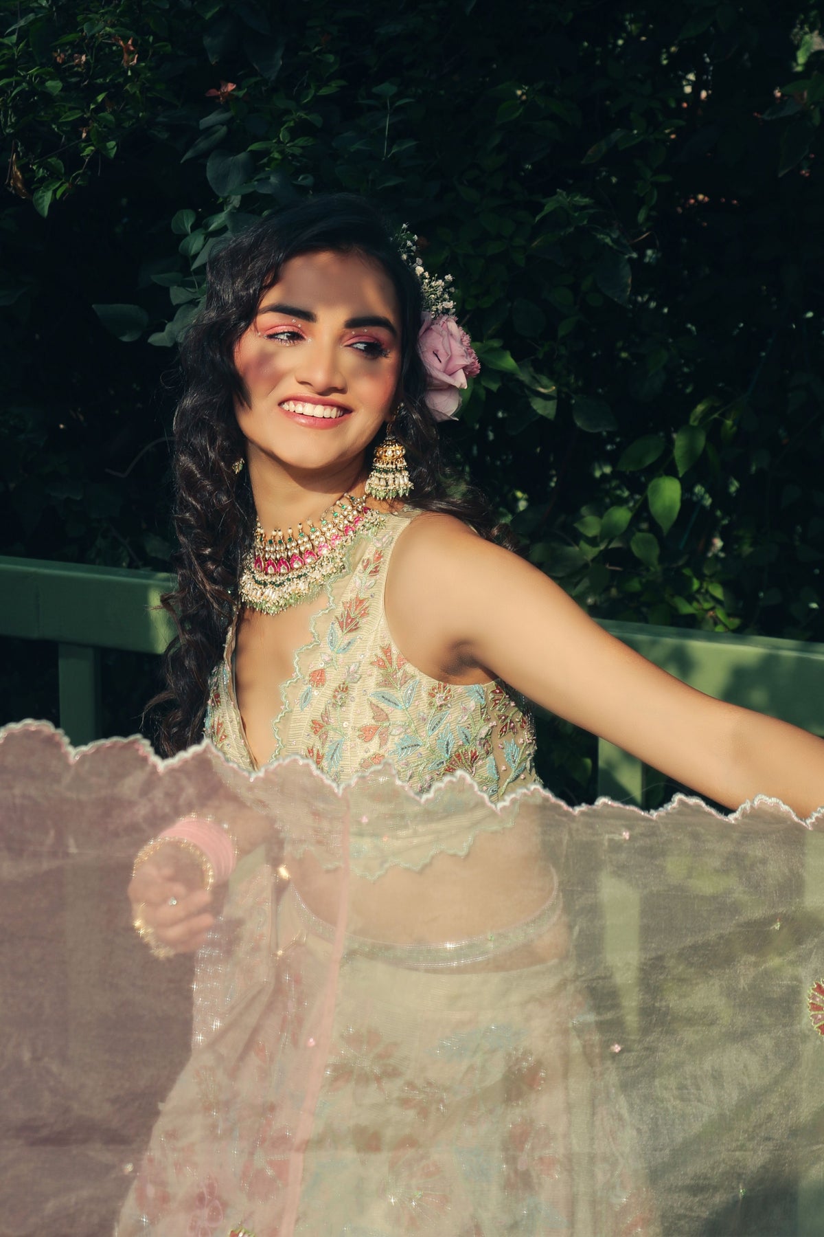 Spring Green and Melon Lehenga Set