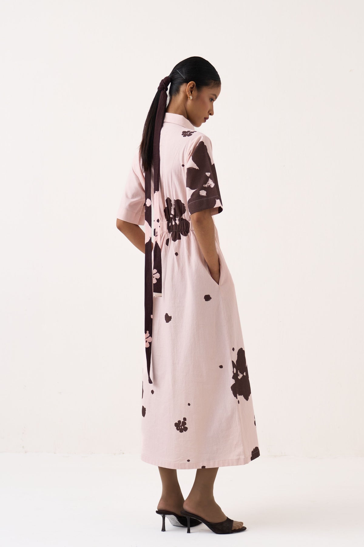 Collared Side Elastic Waist Dress