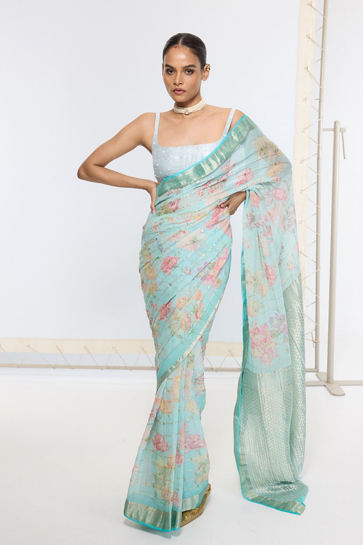 Handwoven Baby Blue Printed Saree