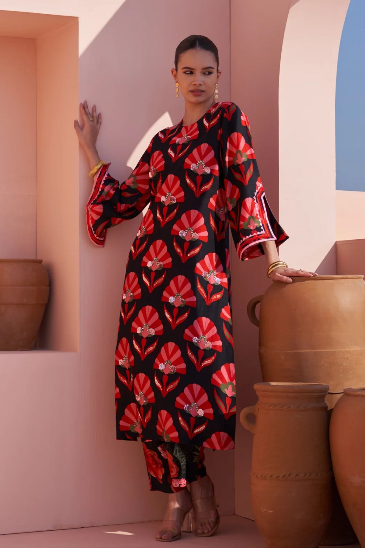 Black Shell Print Kurta Set