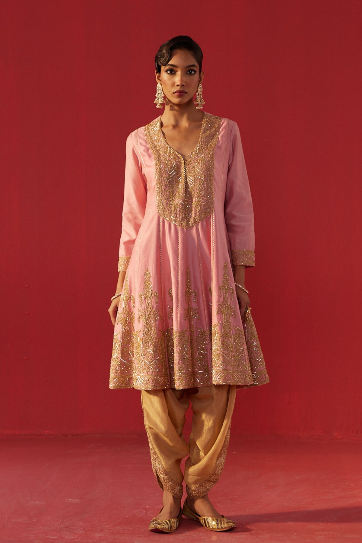 Pink Chanderi Kurta Set