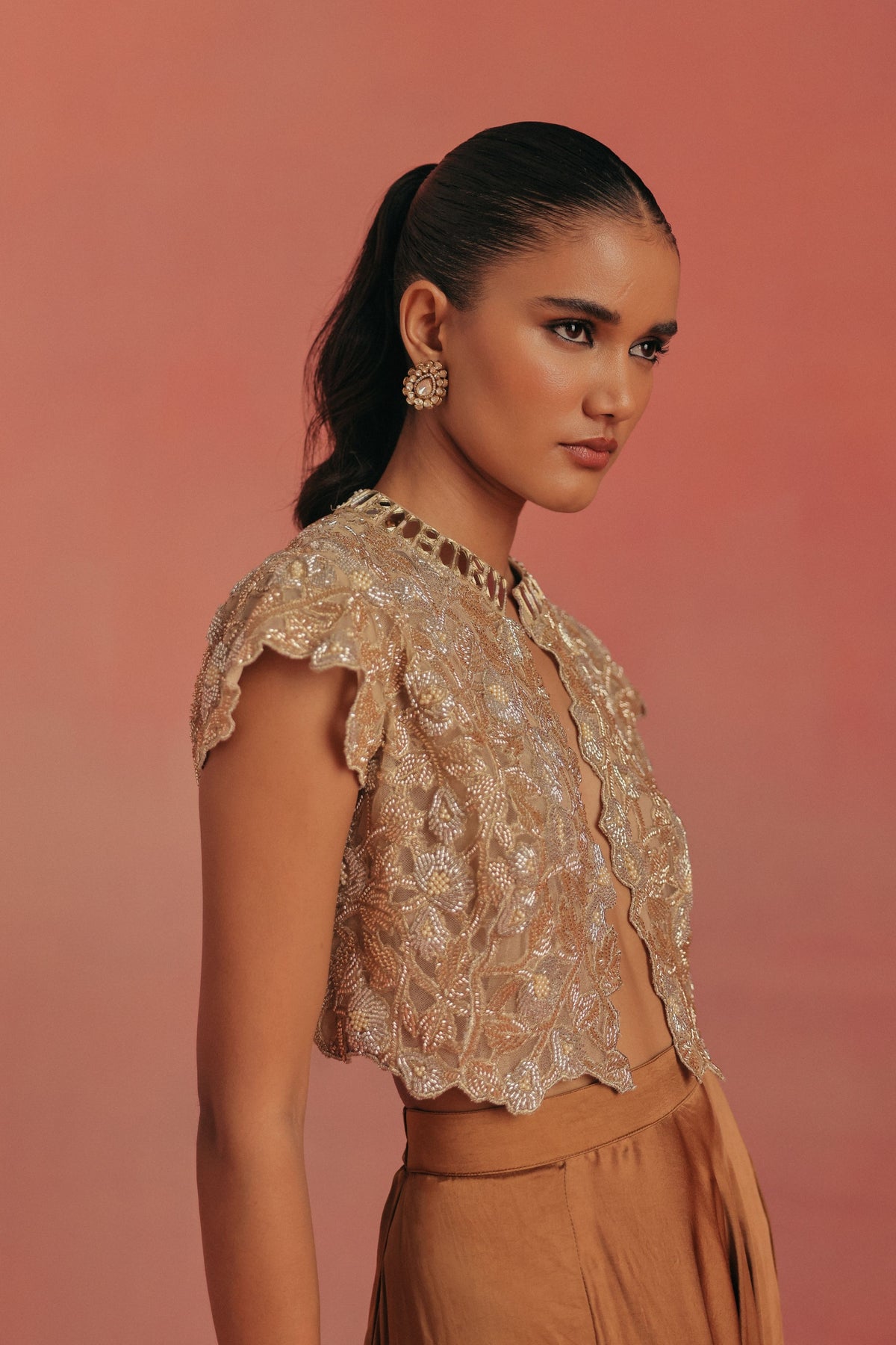 Natural Gold Crop Jacket Set
