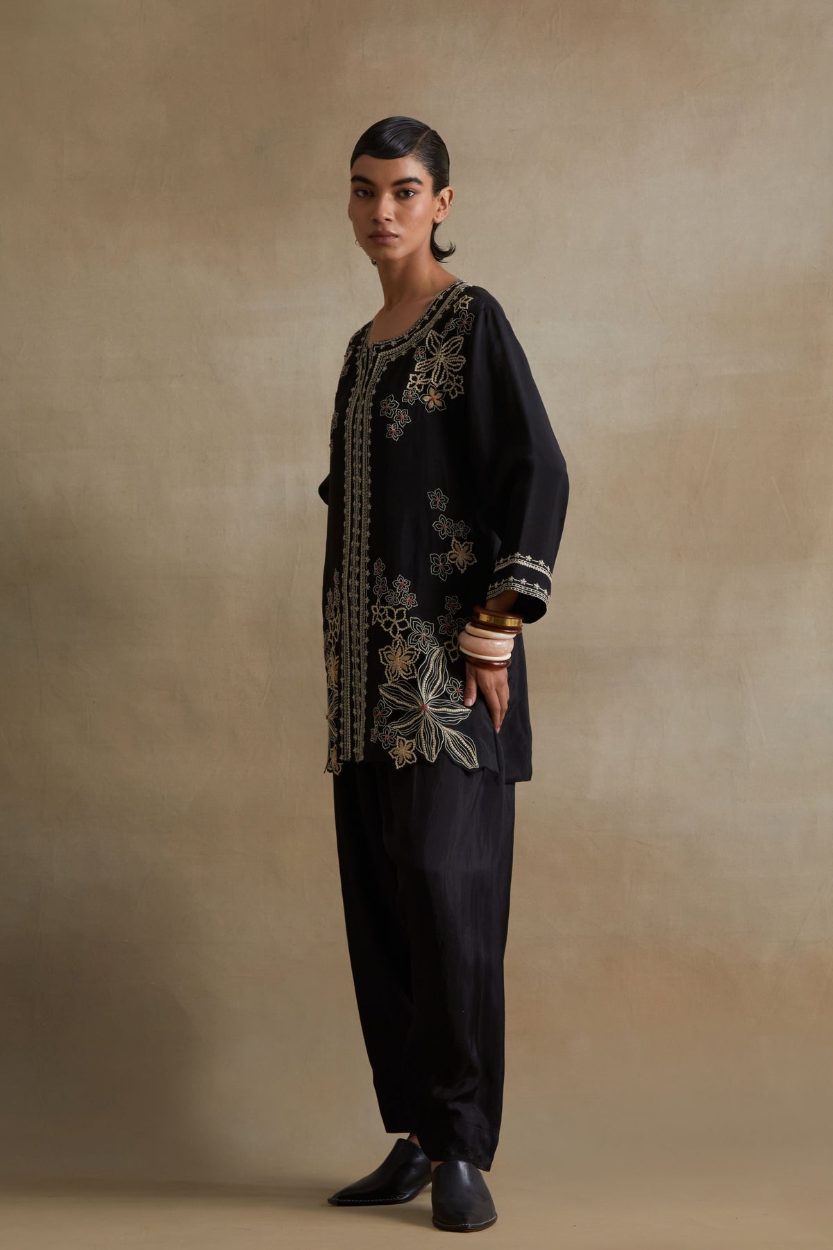 Black Floral Cutwork Embellished Set