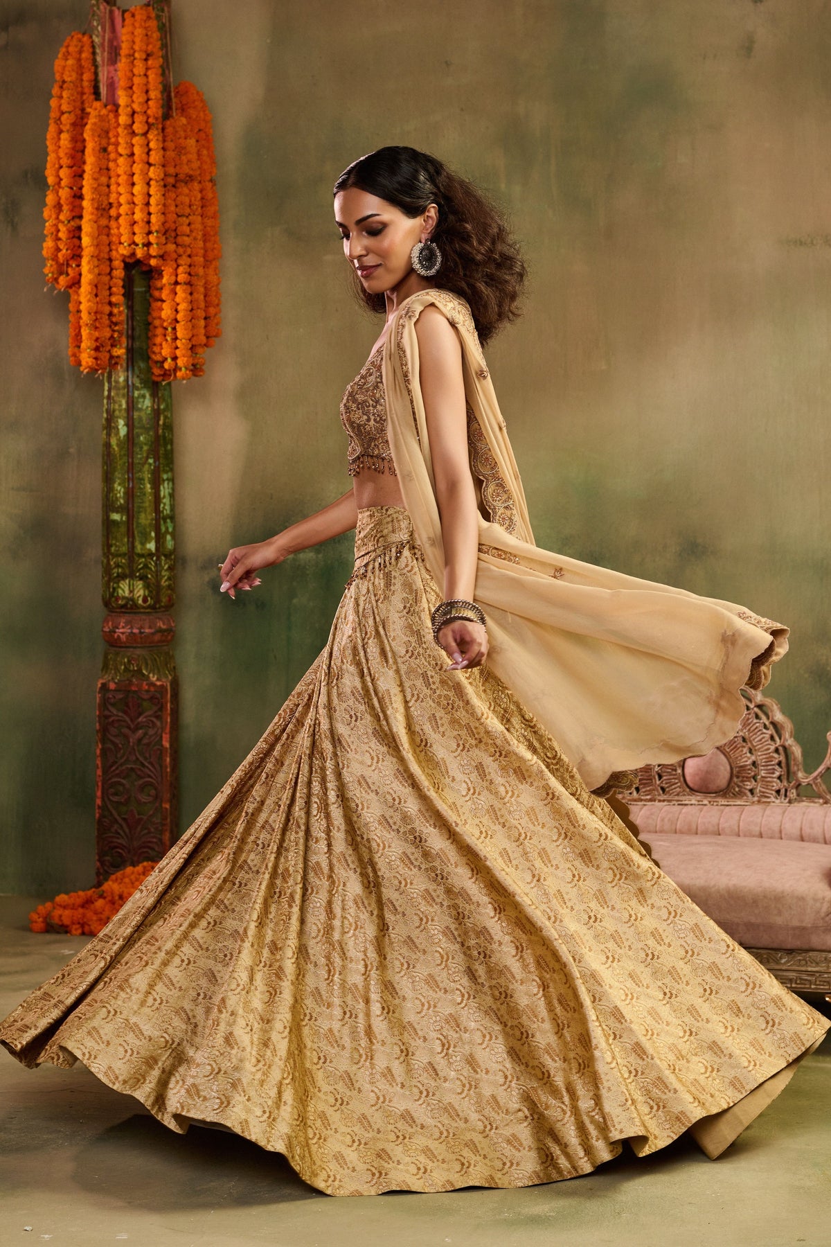 Tassel Tara Beige Lehenga Set