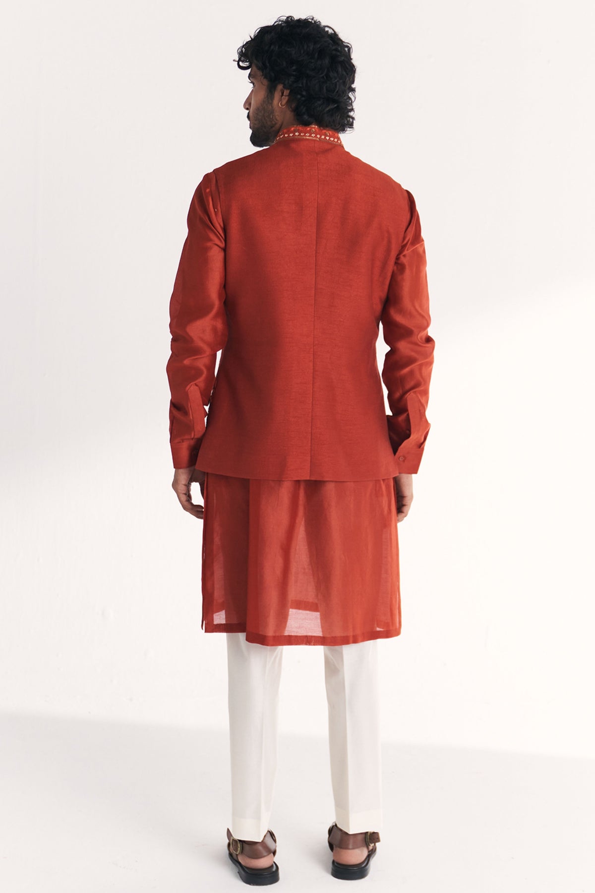 Shamsi Rust Nehru Jacket Set