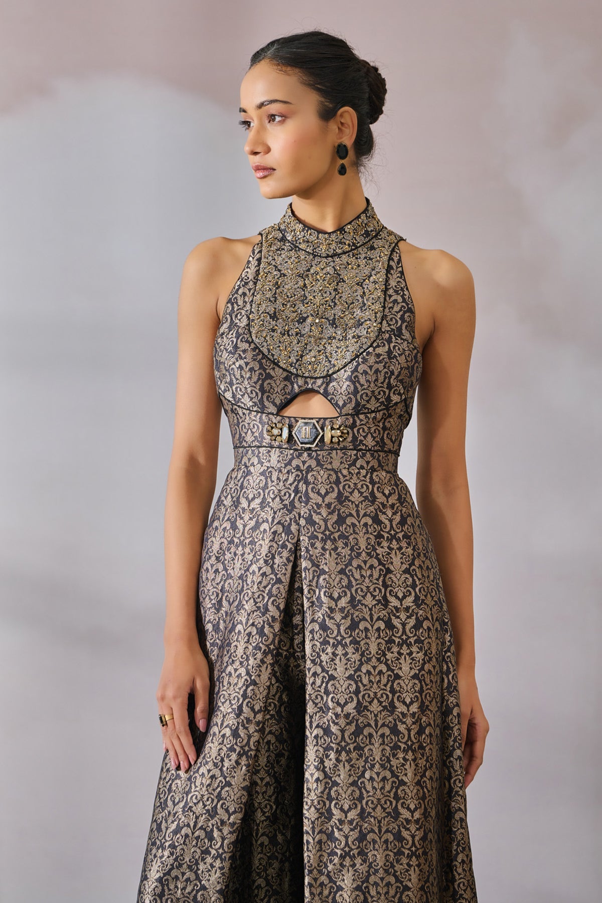 Embellished Brocade Jumpsuit