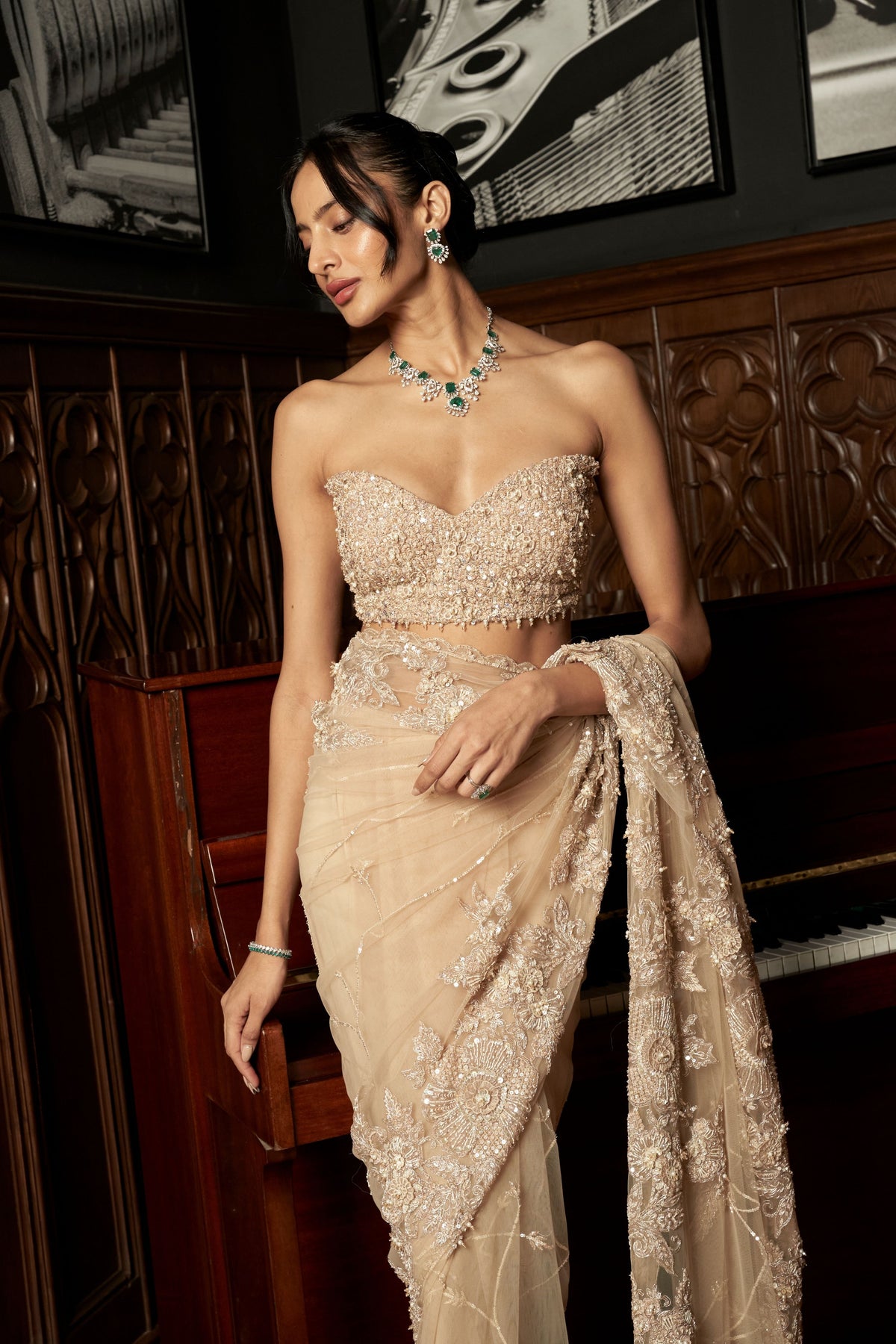 Beige Heavy 3d Saree Set