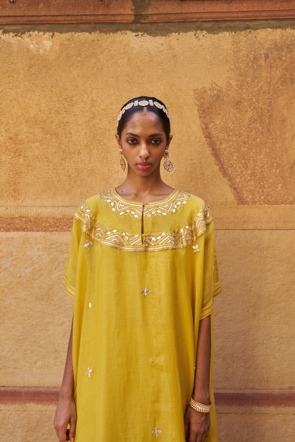 Yellow Gota Kaftan Set