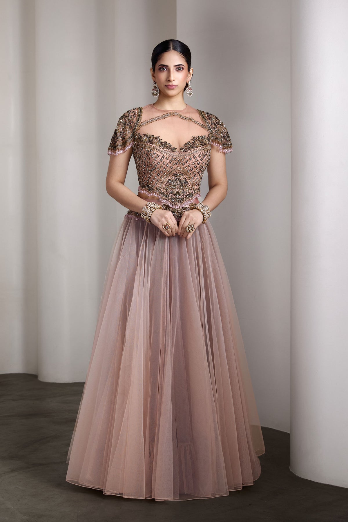 Pink Sheer Bodice and Lehenga.