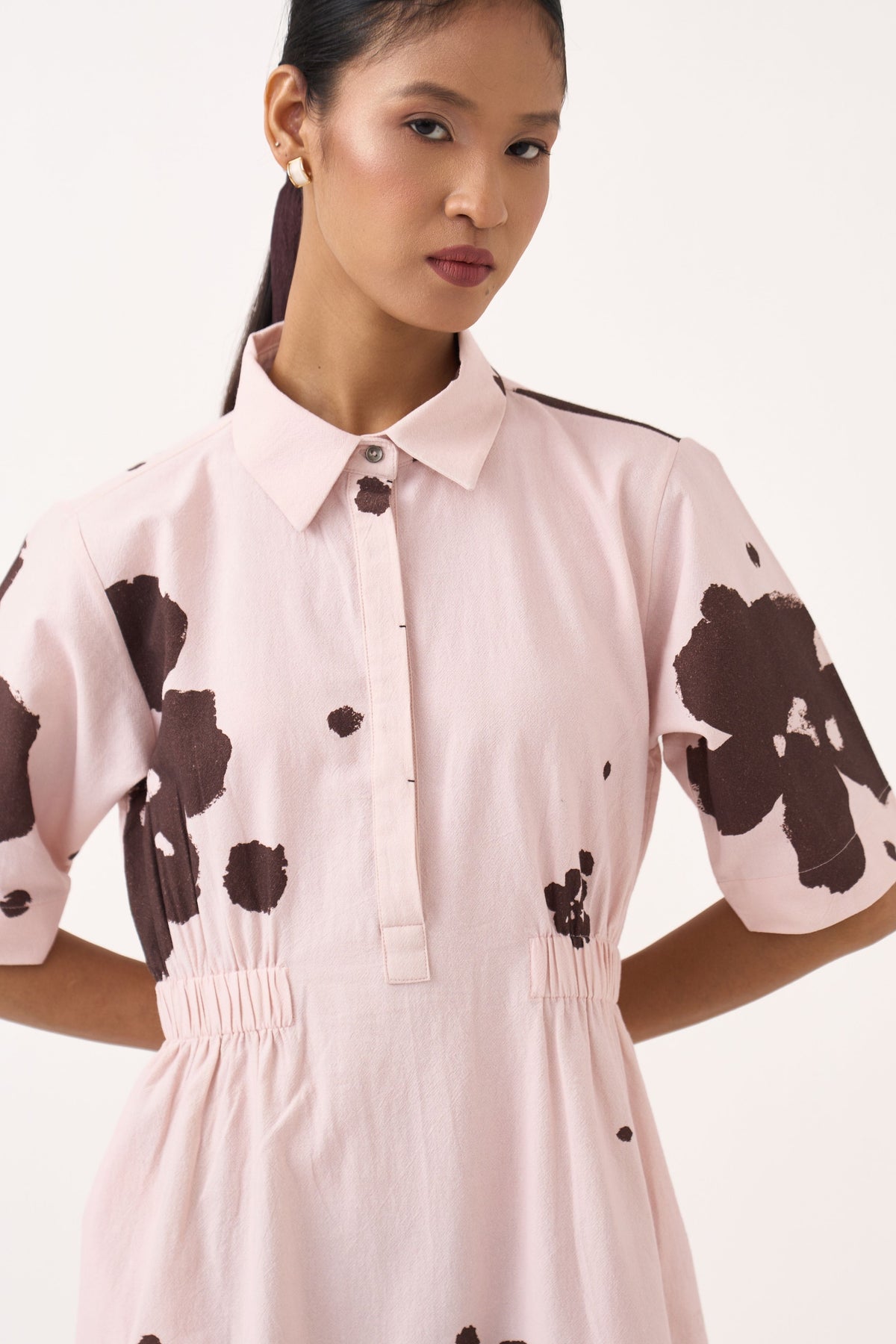 Collared Side Elastic Waist Dress