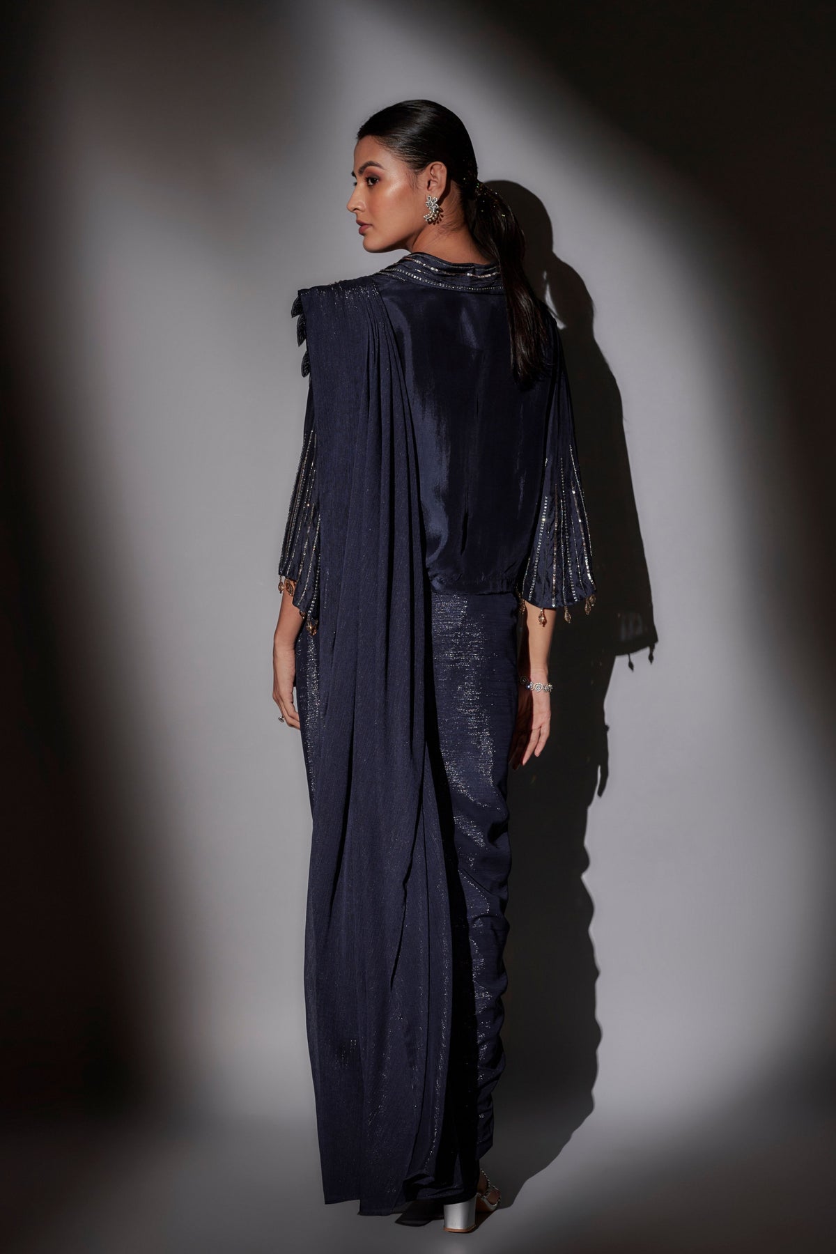 Navy Blue Pre-Draped Saree set