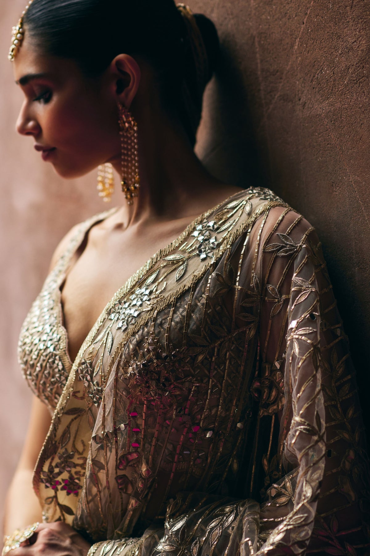Rose Gold Net Saree Set