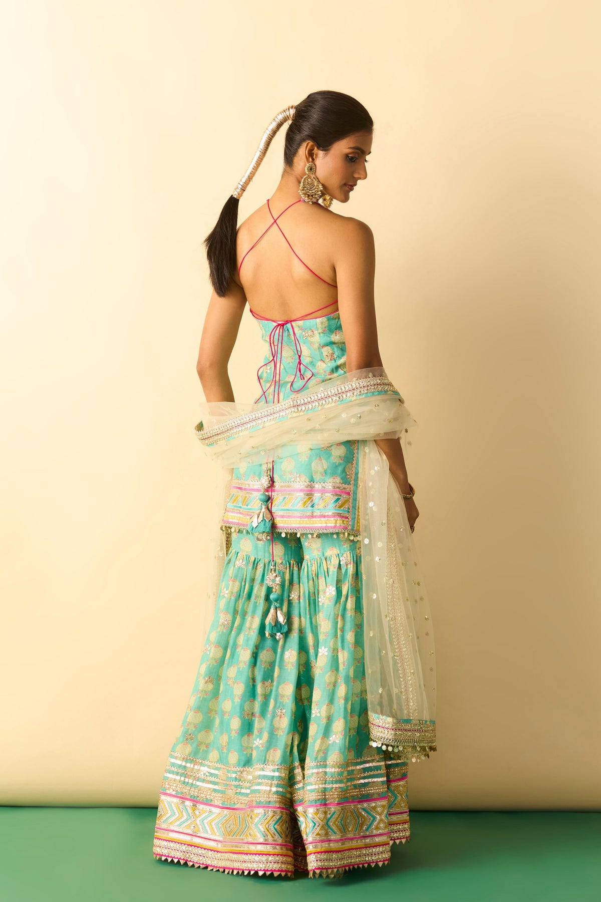 Aqua Dwisha Halter Sharara Set
