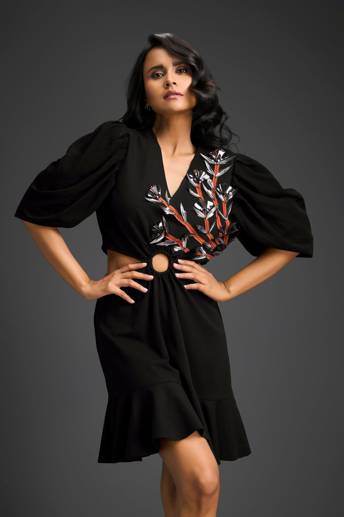 Black V-neck With Cutout Dress