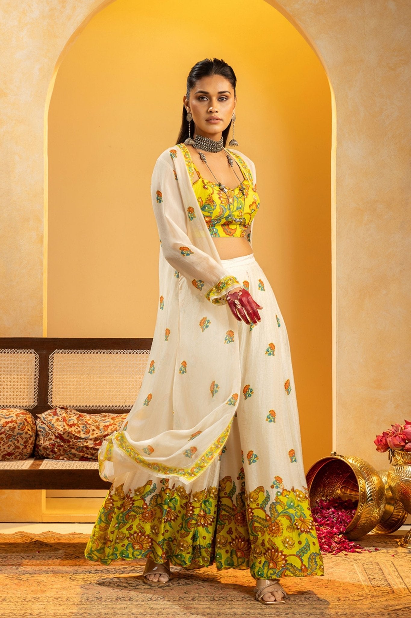 Off White Embellished Jacket Set - Sougat Paul - Elahe