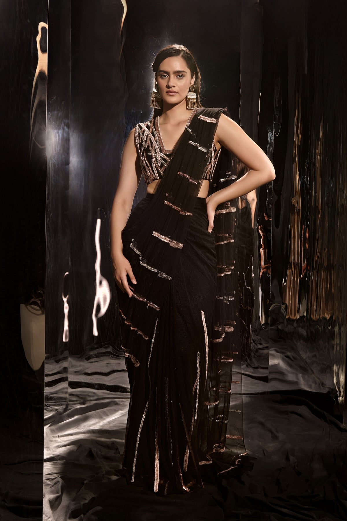 Black Embroidered Saree Set