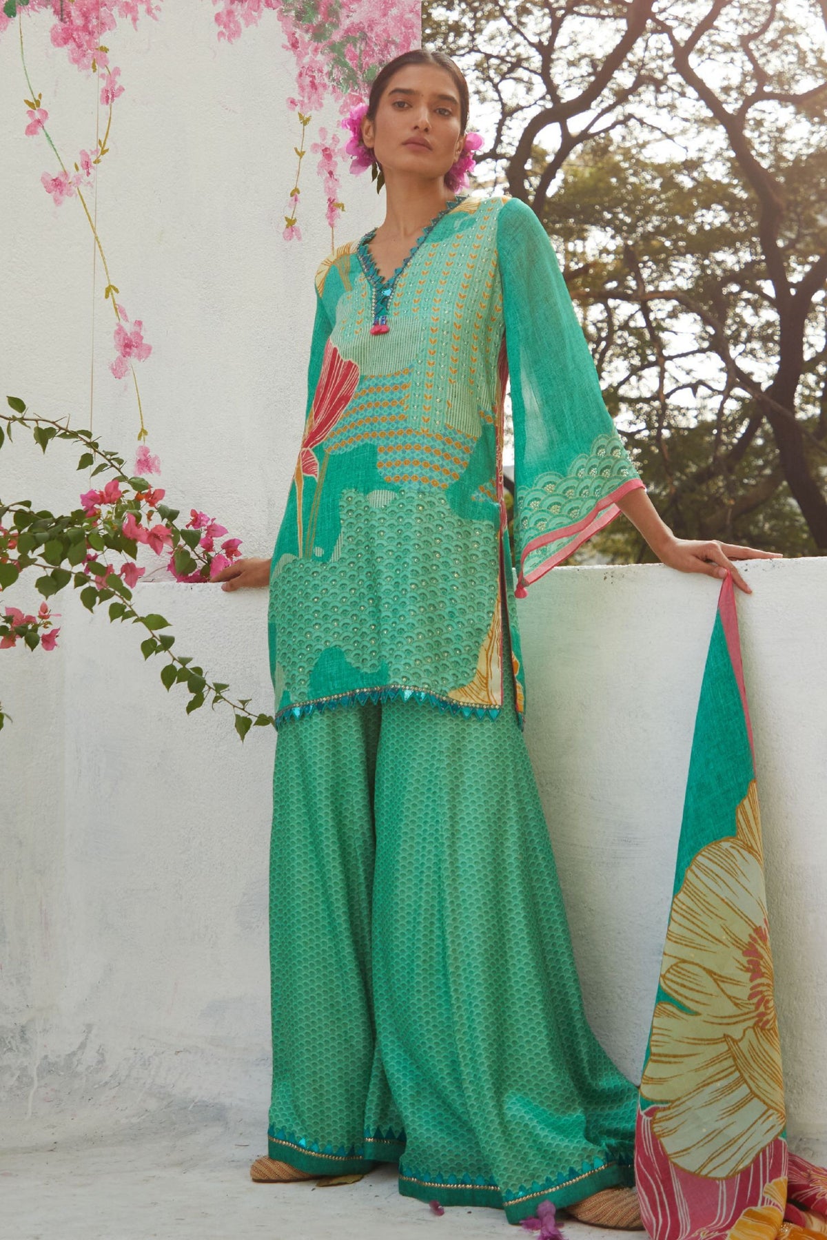 Sharara Set In Aqua