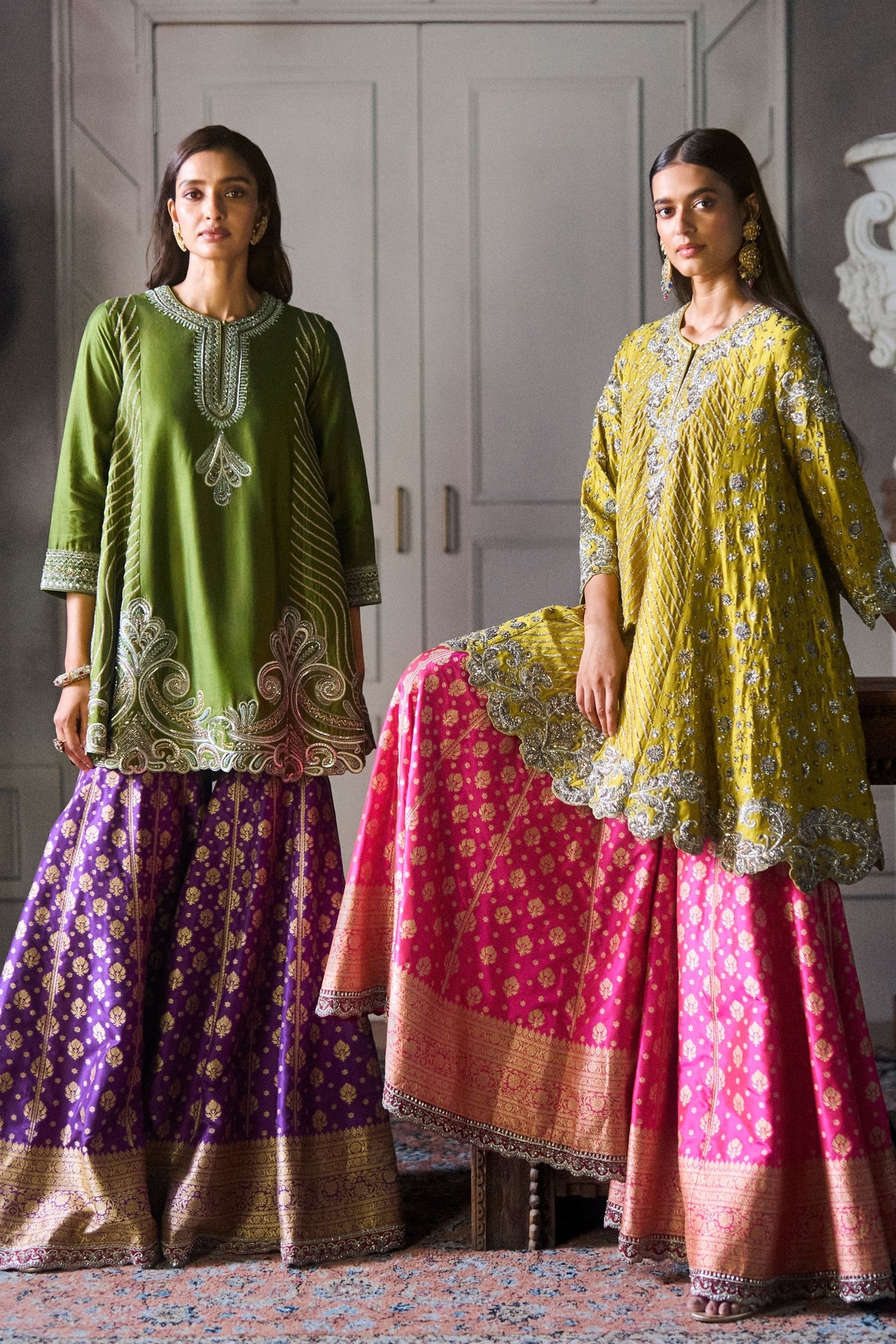 Banarasi Olive Sharara Set