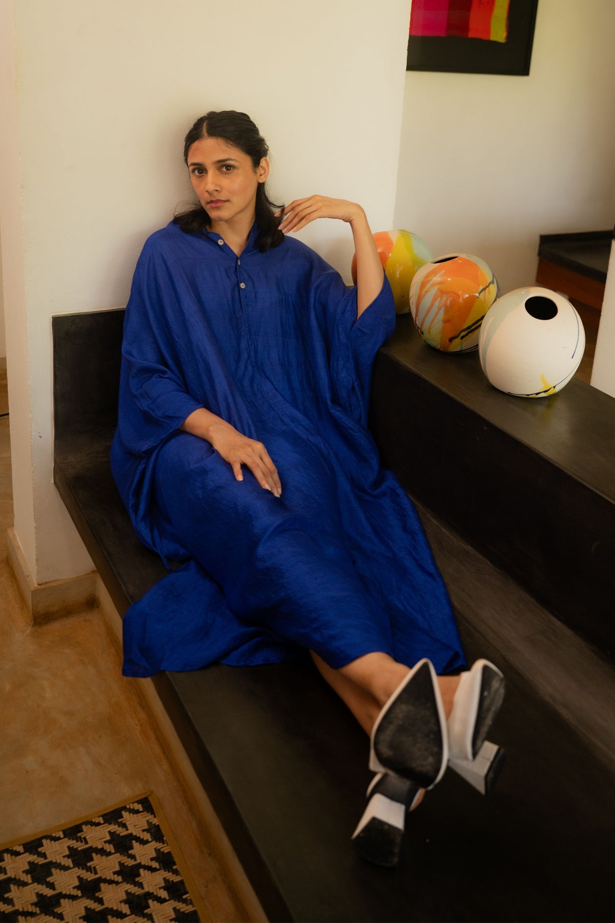 Ink Blue Tie Up Kaftan