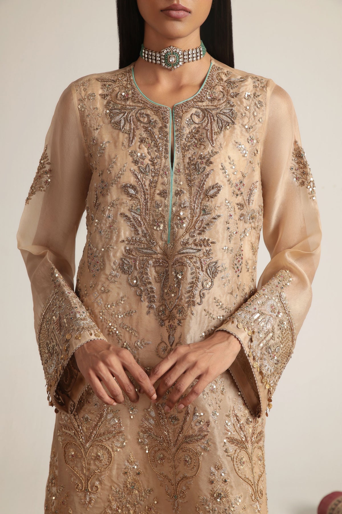Ivory Heavy Jaal Kaftan Set