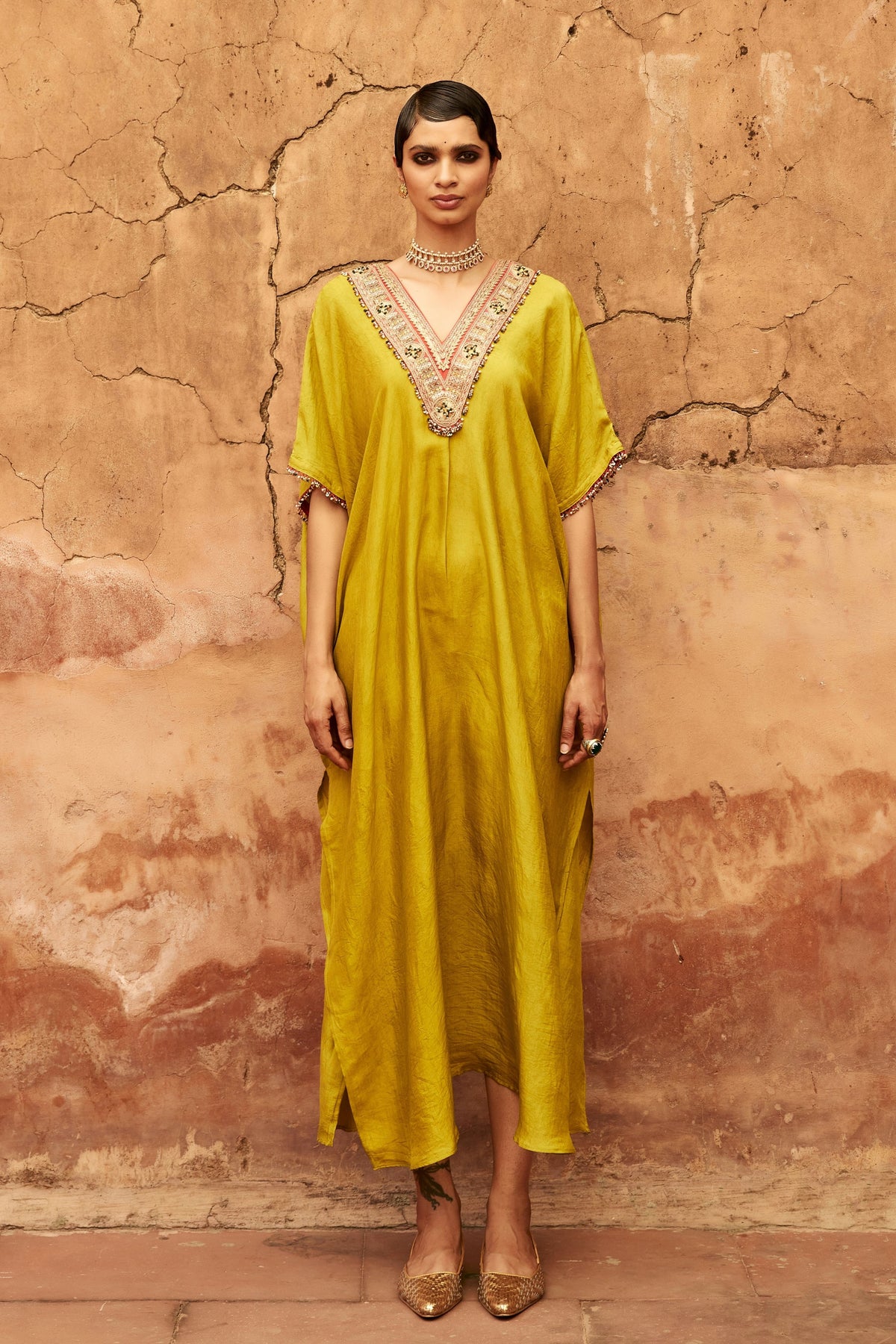 Long V Neck Kaftan Set