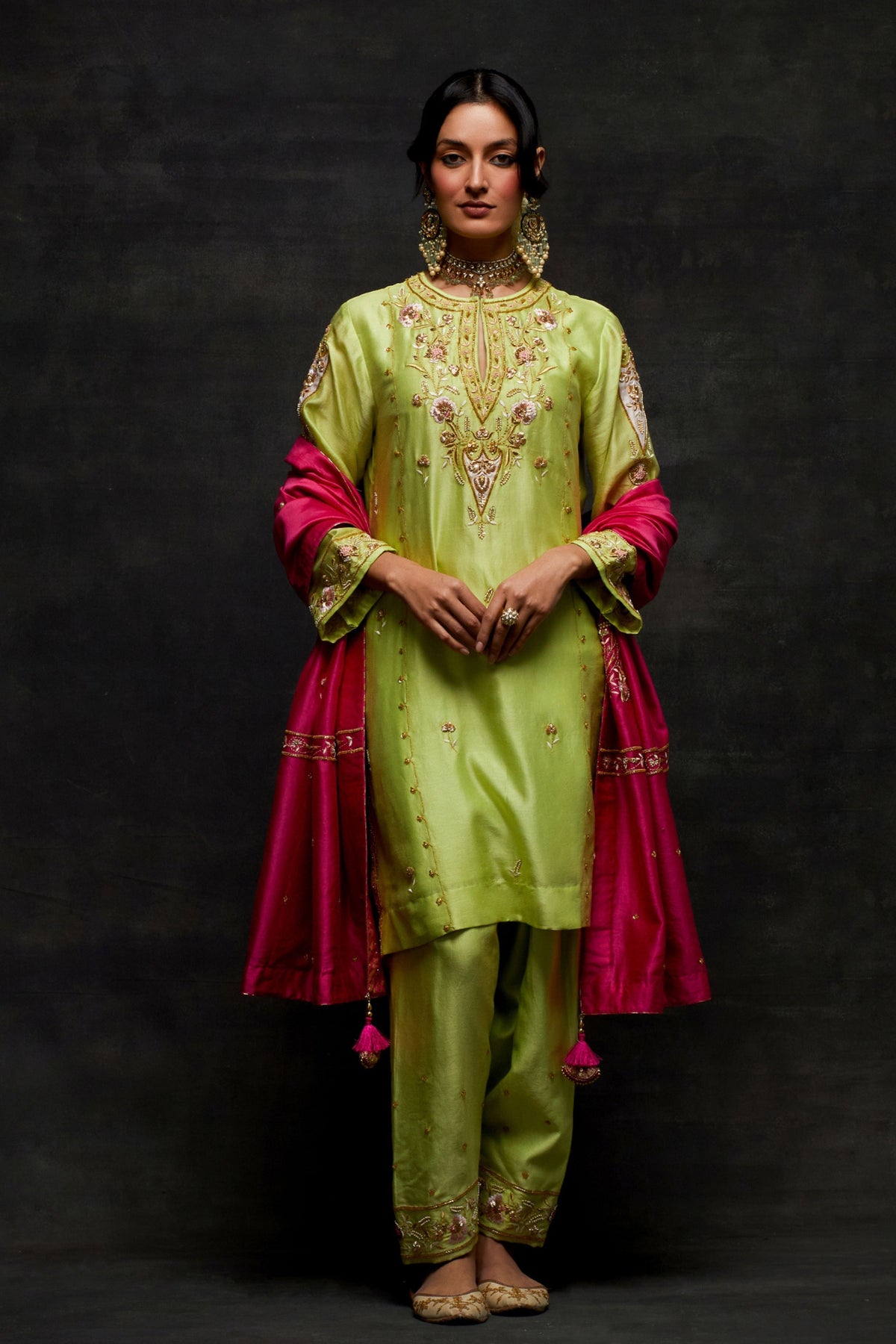 Pink Embroidered Dupatta