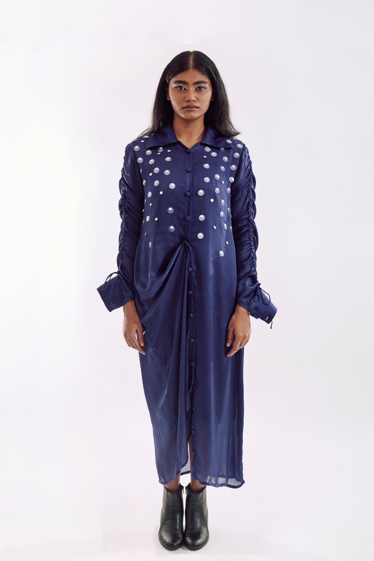 Indigo Drapped Sequin Dress