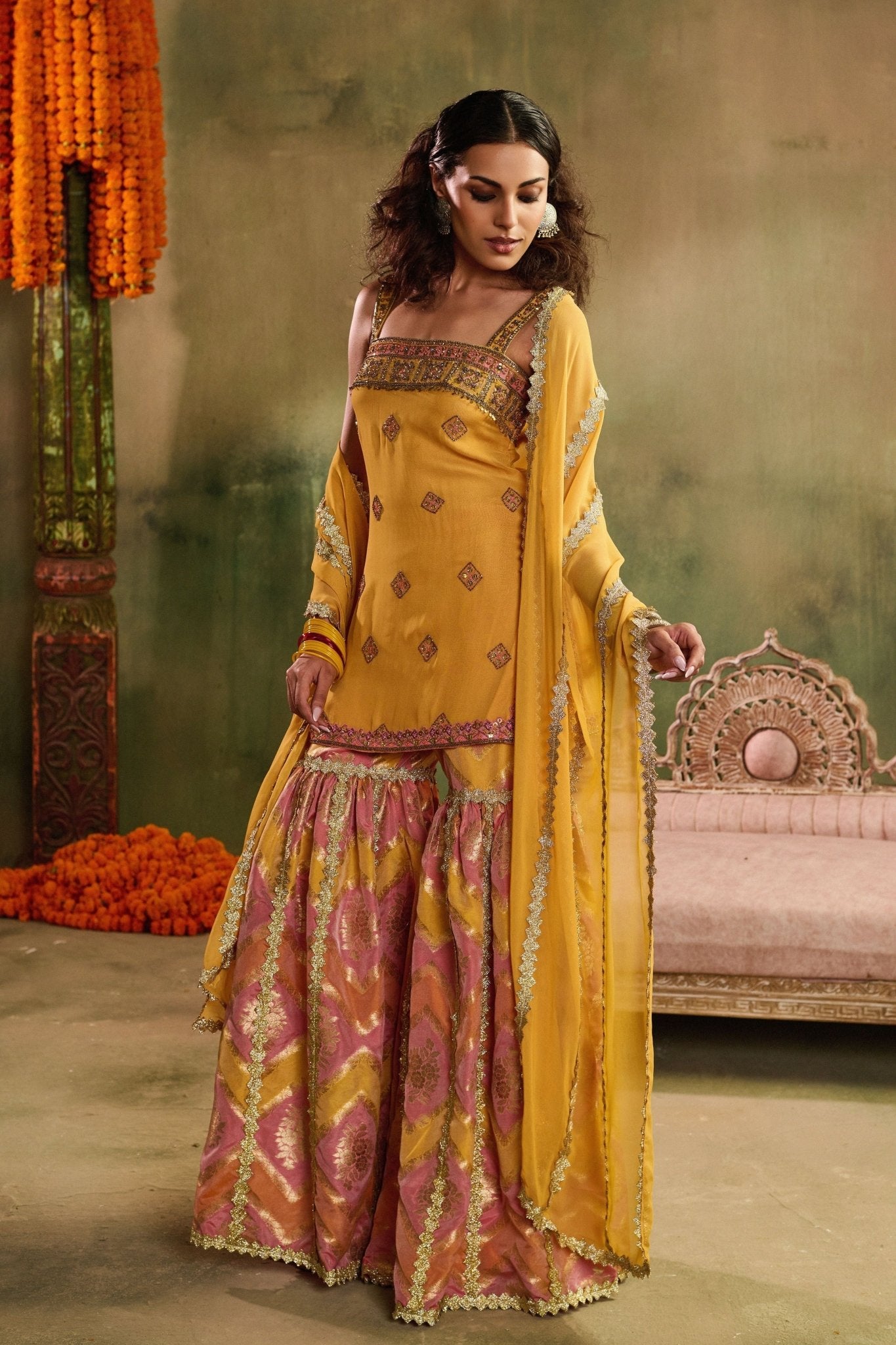 Sunlit Chevron Sharara Set - Reeti Arneja - Elahe