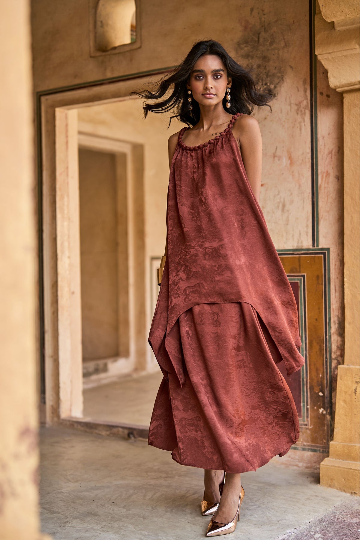 Beaded Neck Draped Set