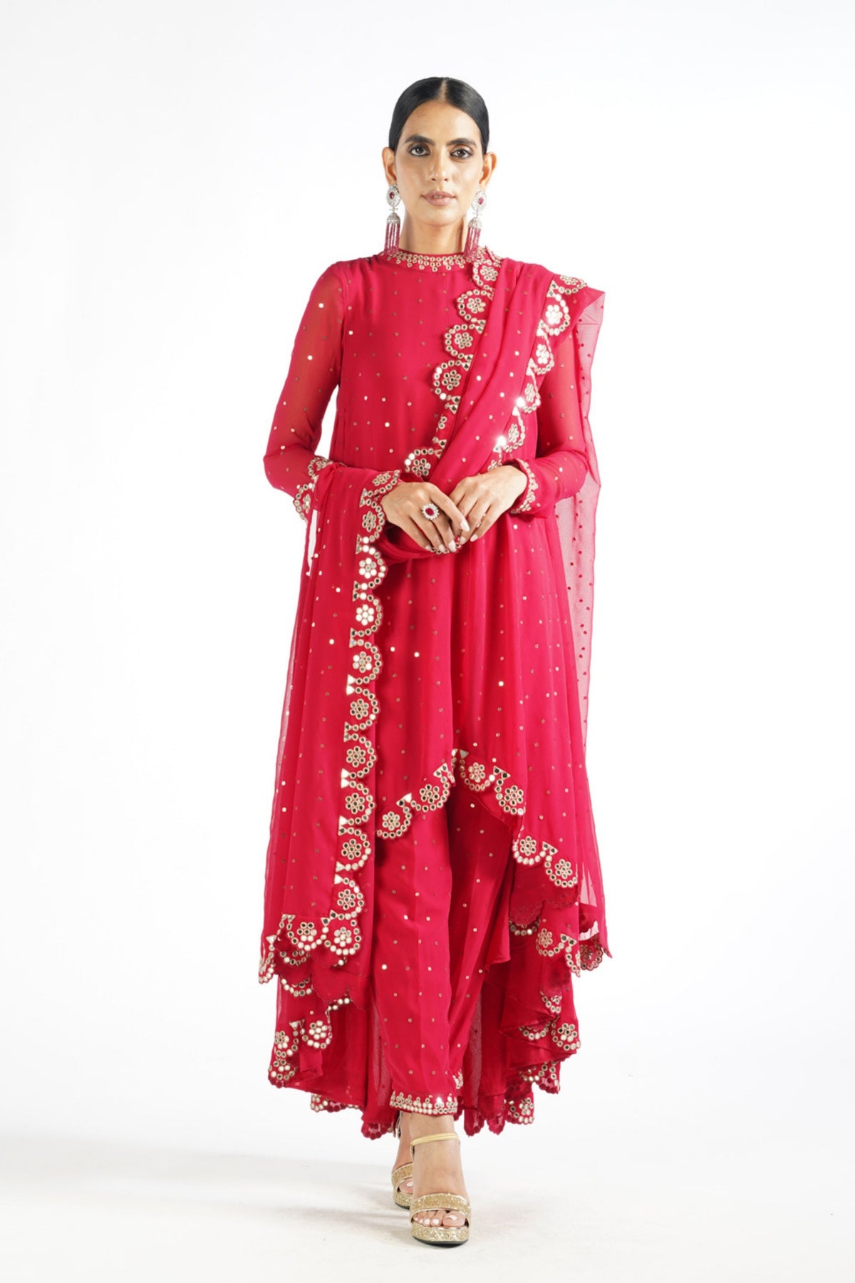 Crimson Red Scallop Kurta Set