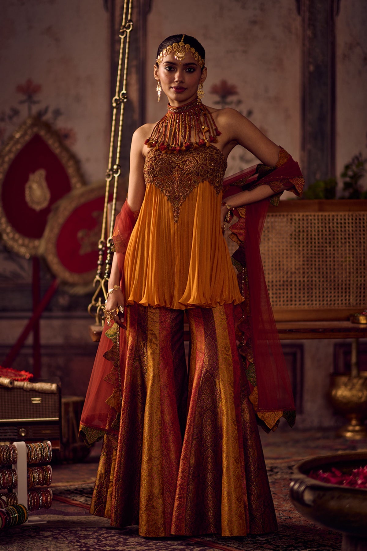 Kesariya Rang Peplum Tube Set