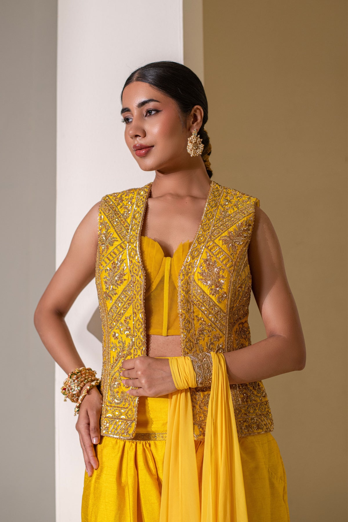Sunshine Yellow Embellished  Jacket Set