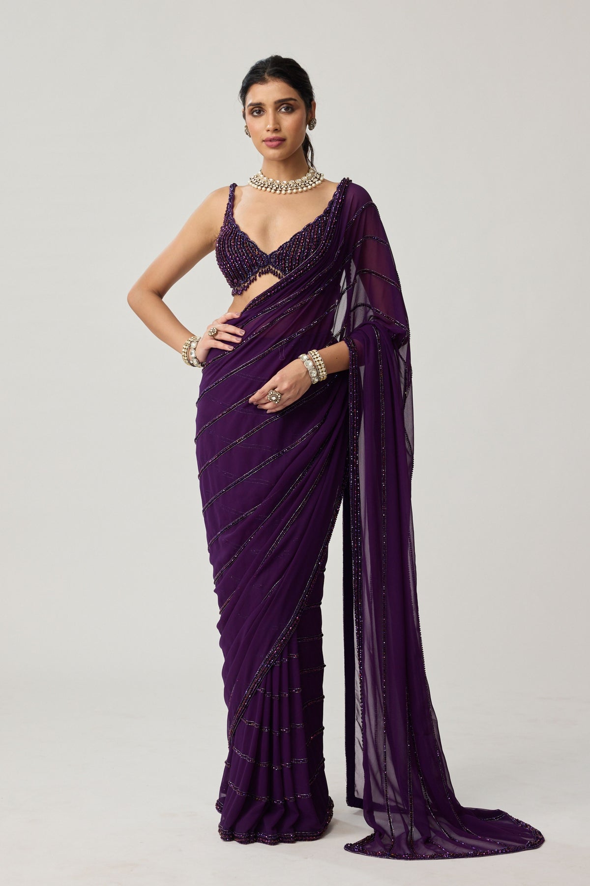 Royalty Purple Crystal Saree Set
