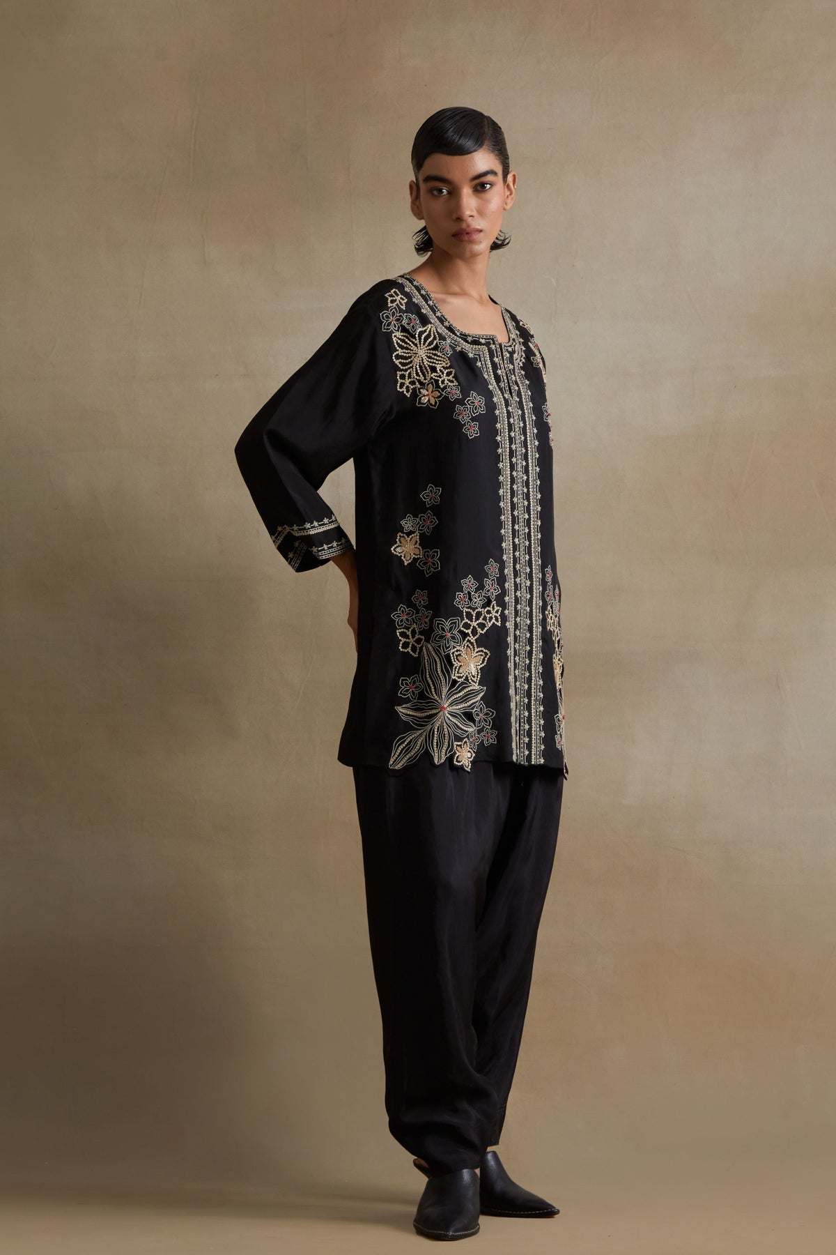 Black Floral Cutwork Embellished Set